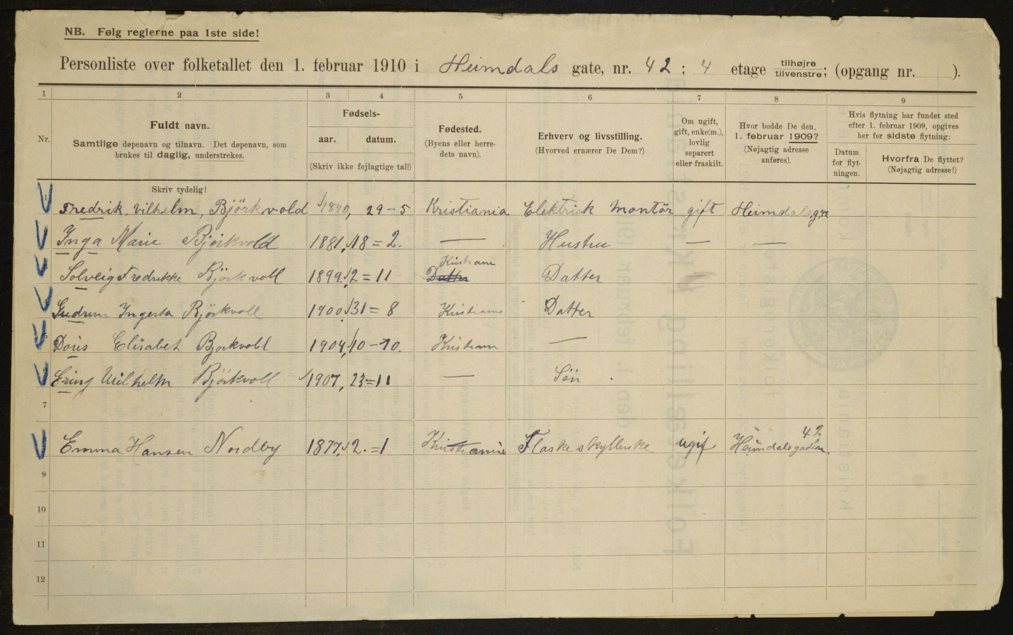 OBA, Municipal Census 1910 for Kristiania, 1910, p. 36269