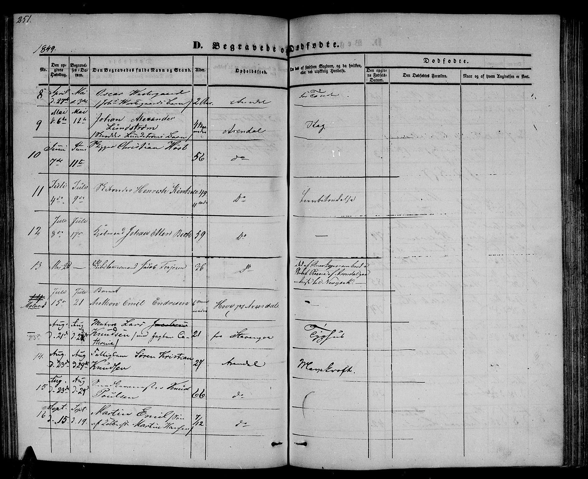 Arendal sokneprestkontor, Trefoldighet, SAK/1111-0040/F/Fb/L0002: Parish register (copy) no. B 2, 1838-1860, p. 251