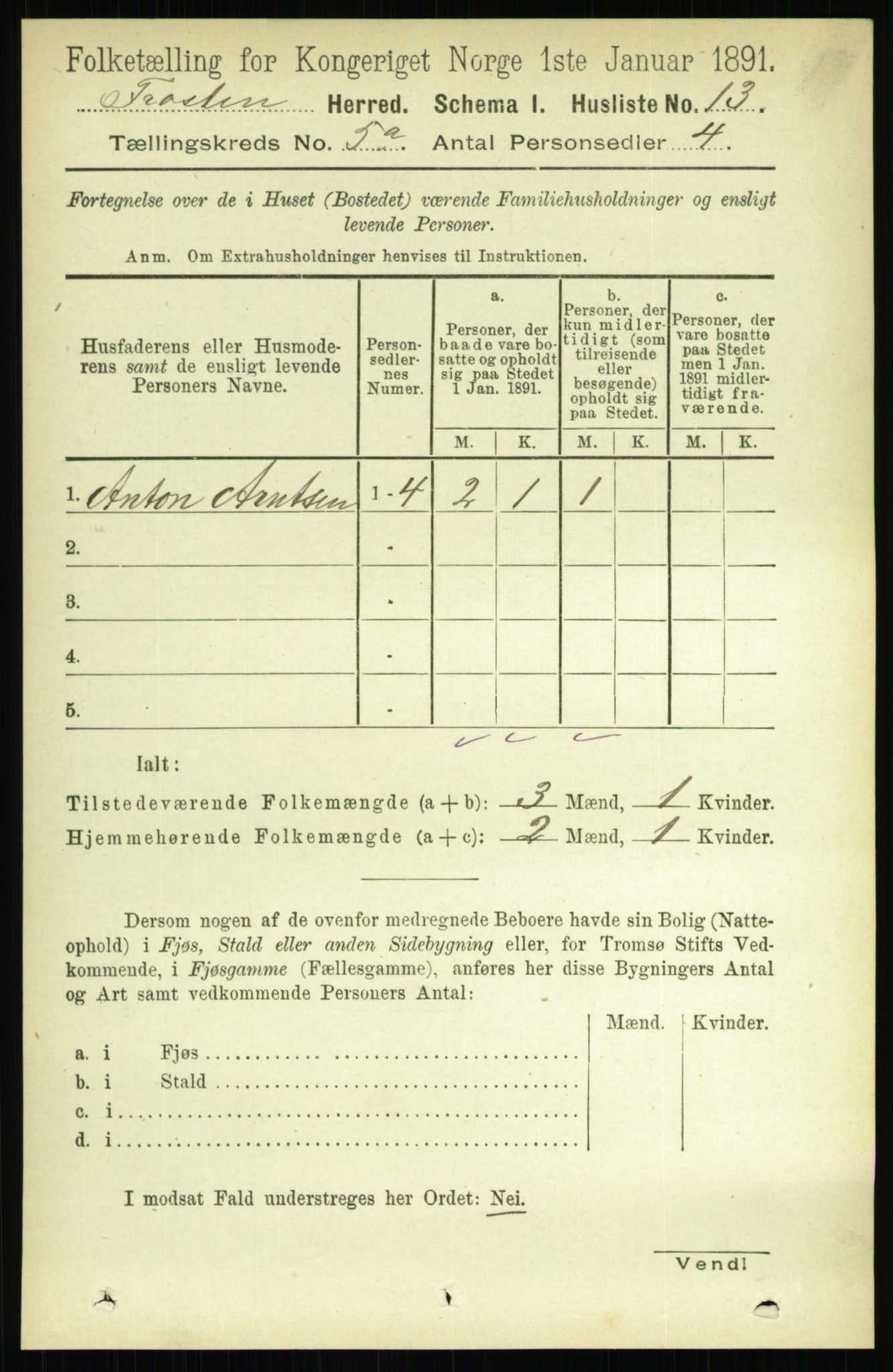 RA, 1891 census for 1717 Frosta, 1891, p. 3256