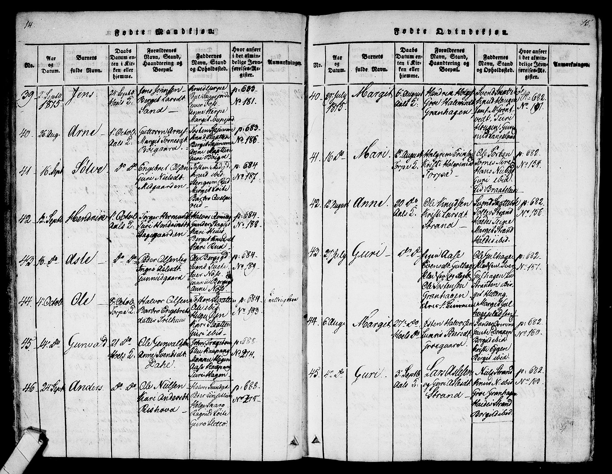 Ål kirkebøker, SAKO/A-249/F/Fa/L0004: Parish register (official) no. I 4, 1815-1825, p. 14-15