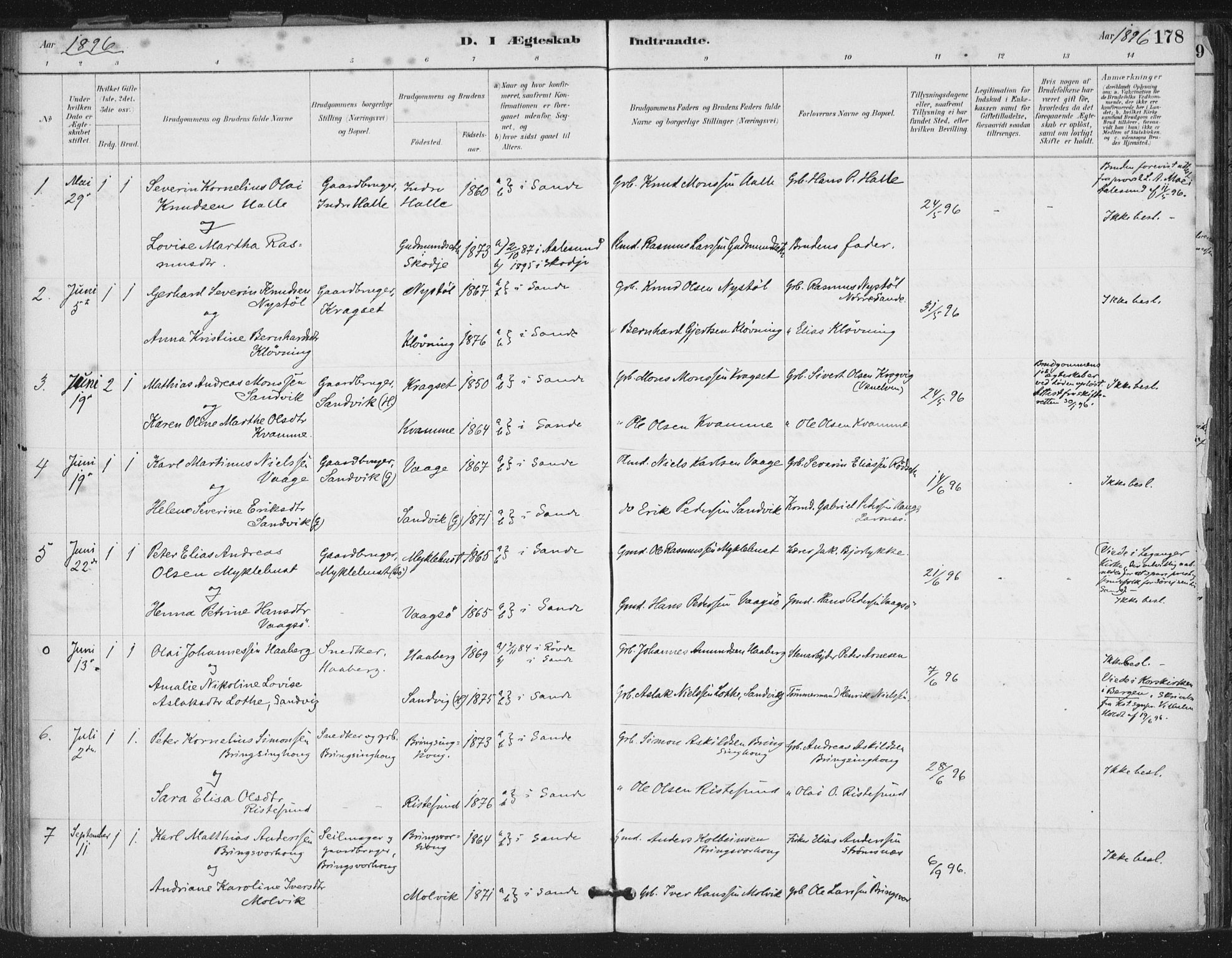 Ministerialprotokoller, klokkerbøker og fødselsregistre - Møre og Romsdal, SAT/A-1454/503/L0037: Parish register (official) no. 503A05, 1884-1900, p. 178