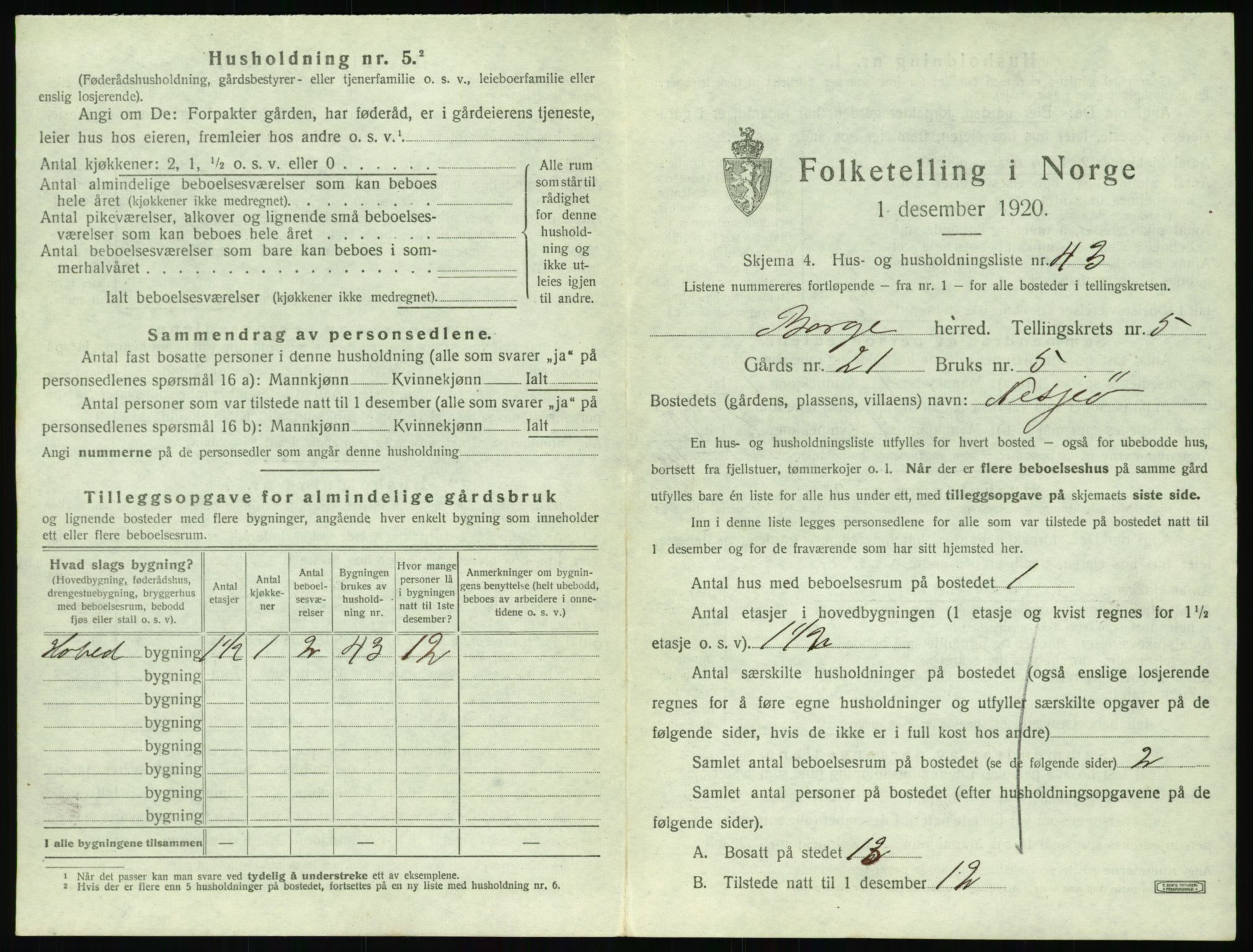 SAT, 1920 census for Borge, 1920, p. 661