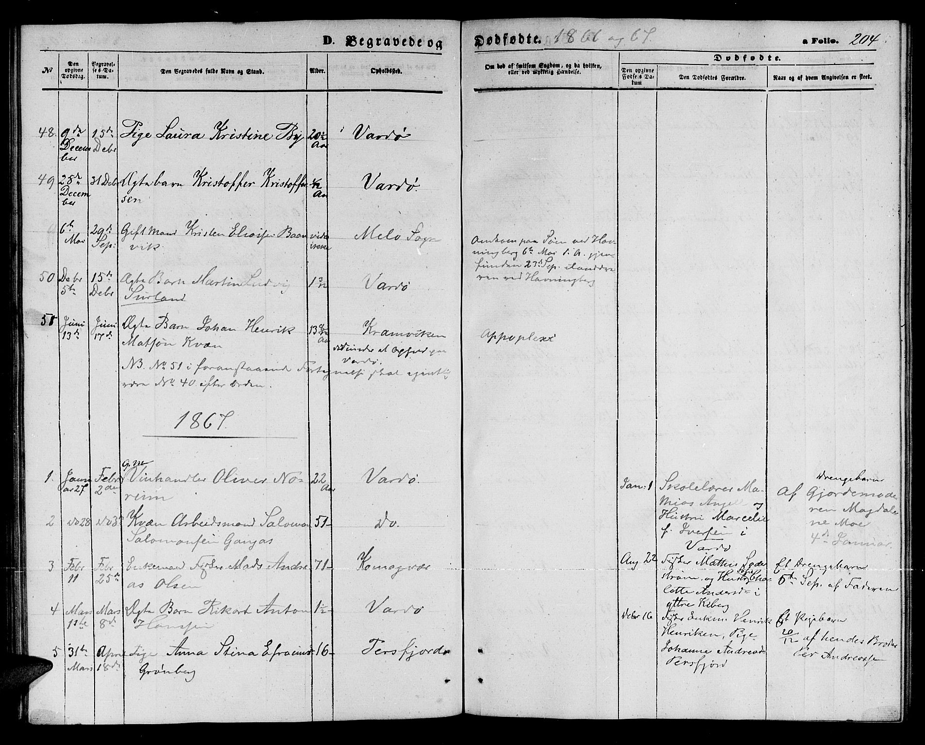 Vardø sokneprestkontor, SATØ/S-1332/H/Hb/L0002klokker: Parish register (copy) no. 2, 1861-1870, p. 204