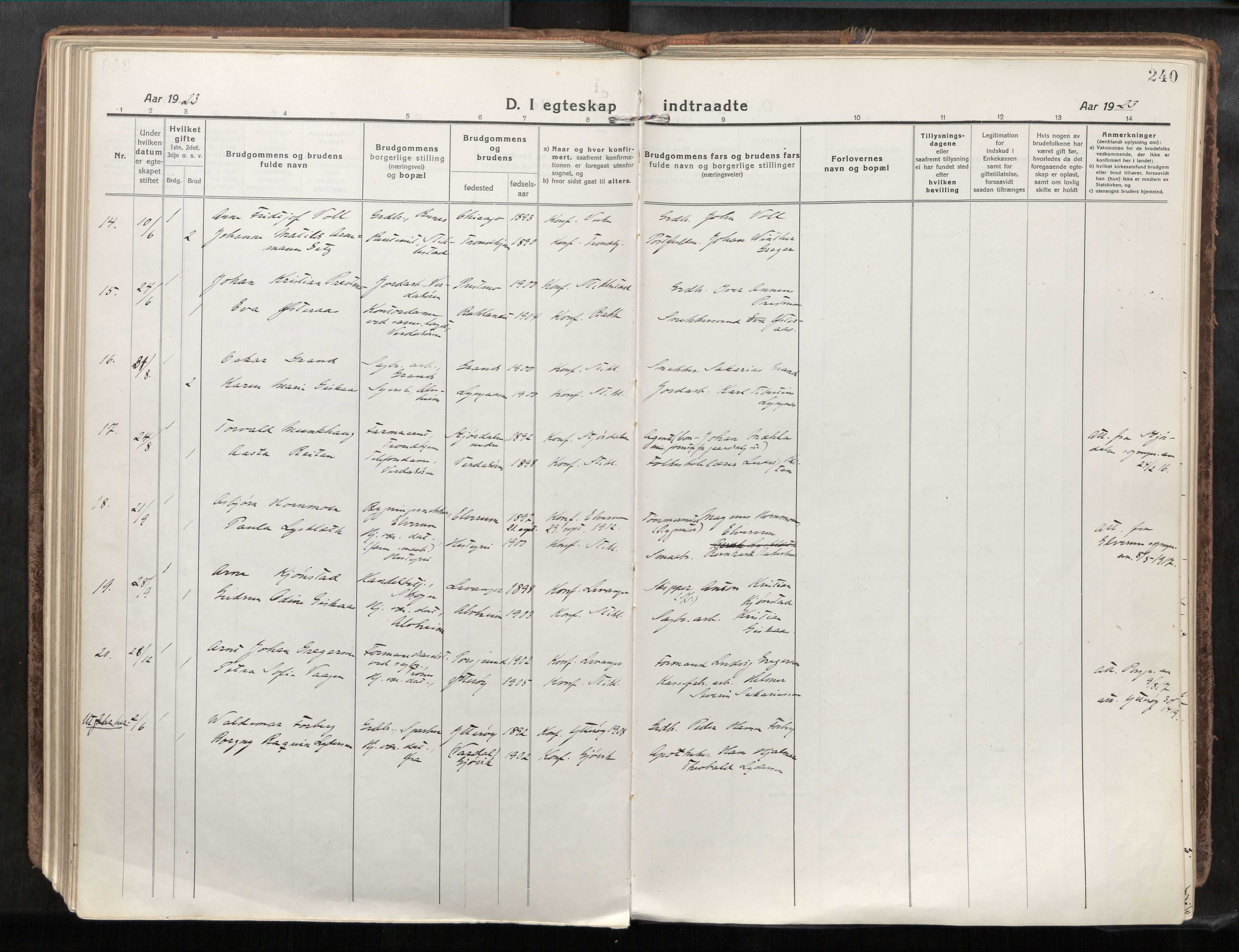 Verdal sokneprestkontor, AV/SAT-A-1156/2/H/Haa/L0001: Parish register (official) no. 1, 1917-1932, p. 240