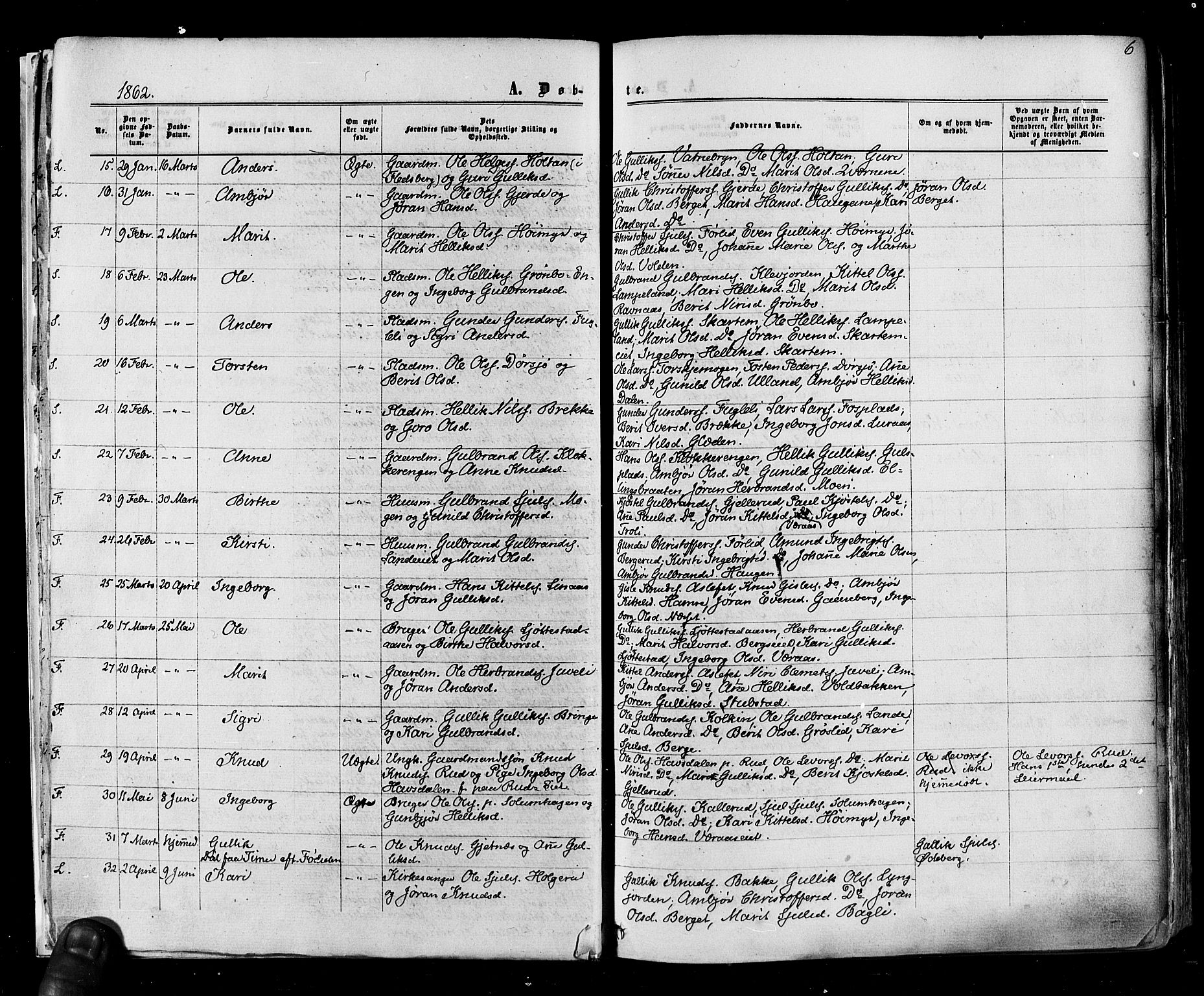 Flesberg kirkebøker, SAKO/A-18/F/Fa/L0007: Parish register (official) no. I 7, 1861-1878, p. 6