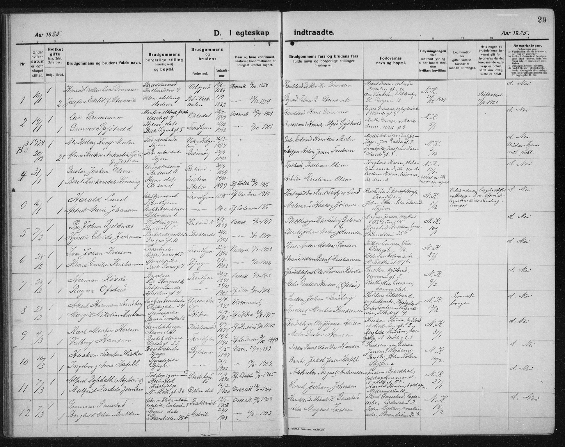 Ministerialprotokoller, klokkerbøker og fødselsregistre - Sør-Trøndelag, SAT/A-1456/605/L0260: Parish register (copy) no. 605C07, 1922-1942, p. 29
