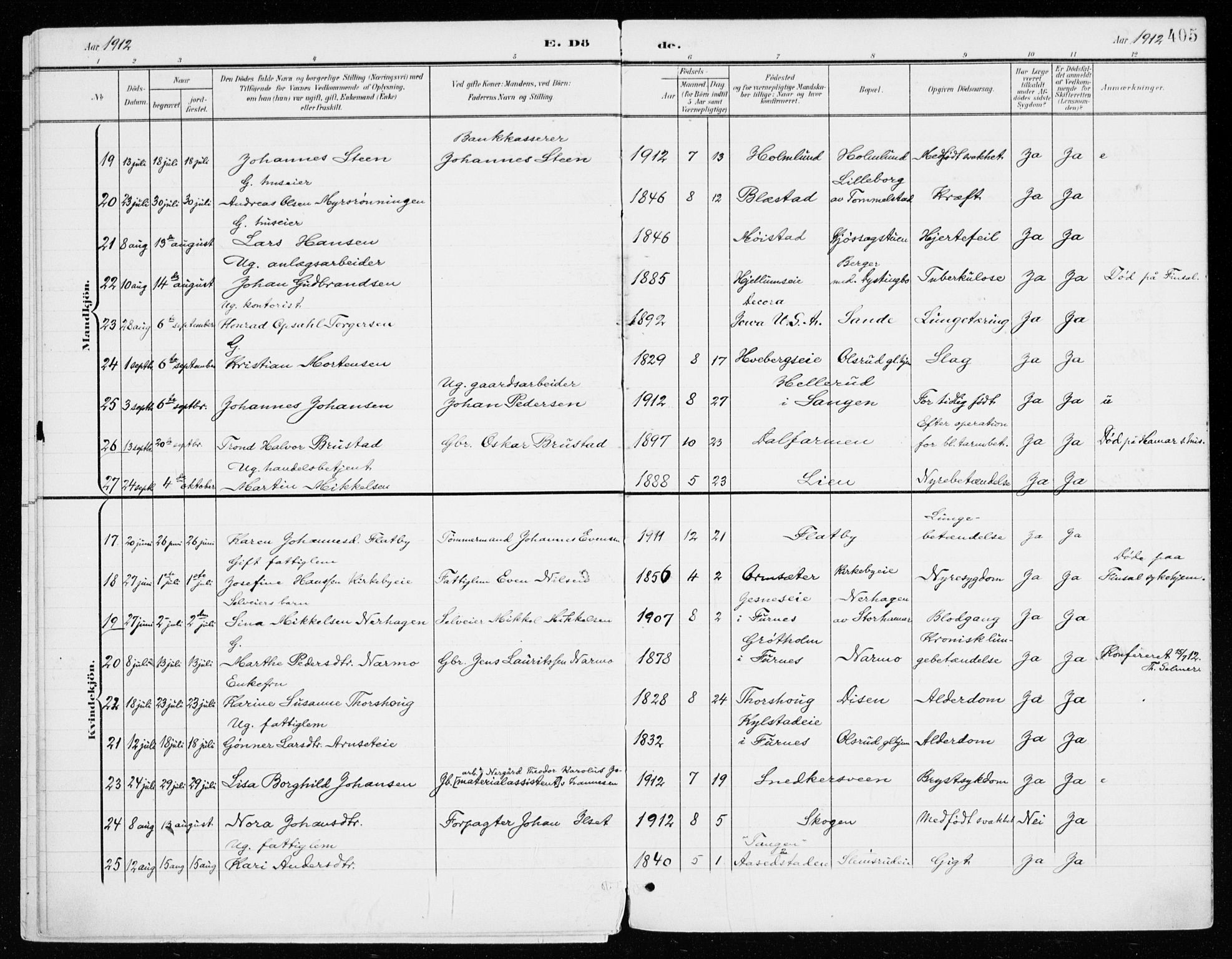 Vang prestekontor, Hedmark, SAH/PREST-008/H/Ha/Haa/L0021: Parish register (official) no. 21, 1902-1917, p. 405