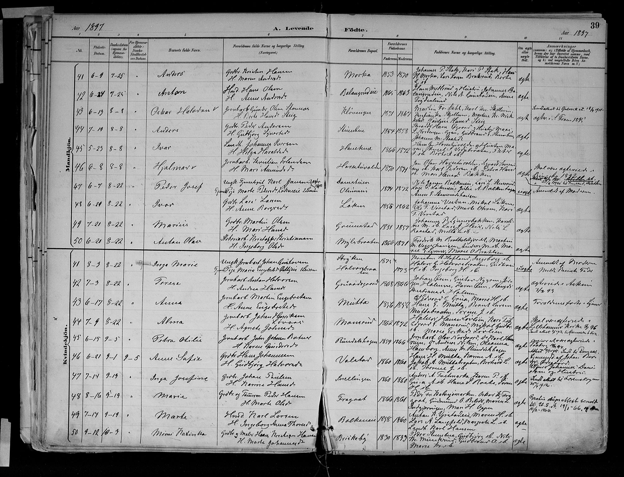 Jevnaker prestekontor, AV/SAH-PREST-116/H/Ha/Haa/L0010: Parish register (official) no. 10, 1891-1906, p. 39