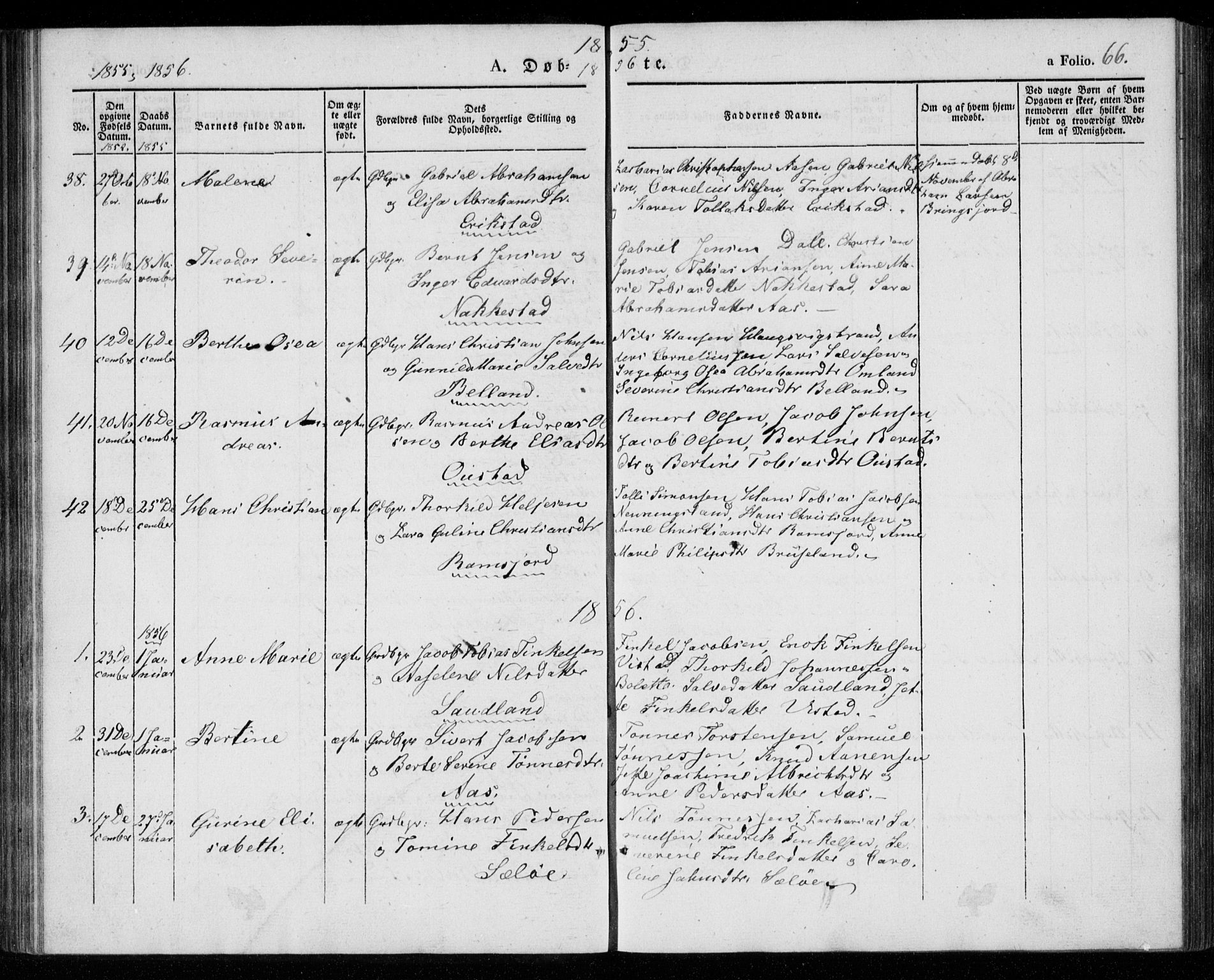 Lyngdal sokneprestkontor, SAK/1111-0029/F/Fa/Faa/L0001: Parish register (official) no. A 1, 1837-1857, p. 66