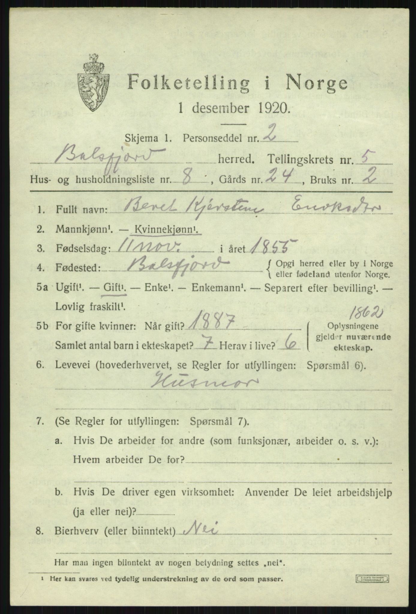 SATØ, 1920 census for Balsfjord, 1920, p. 3202