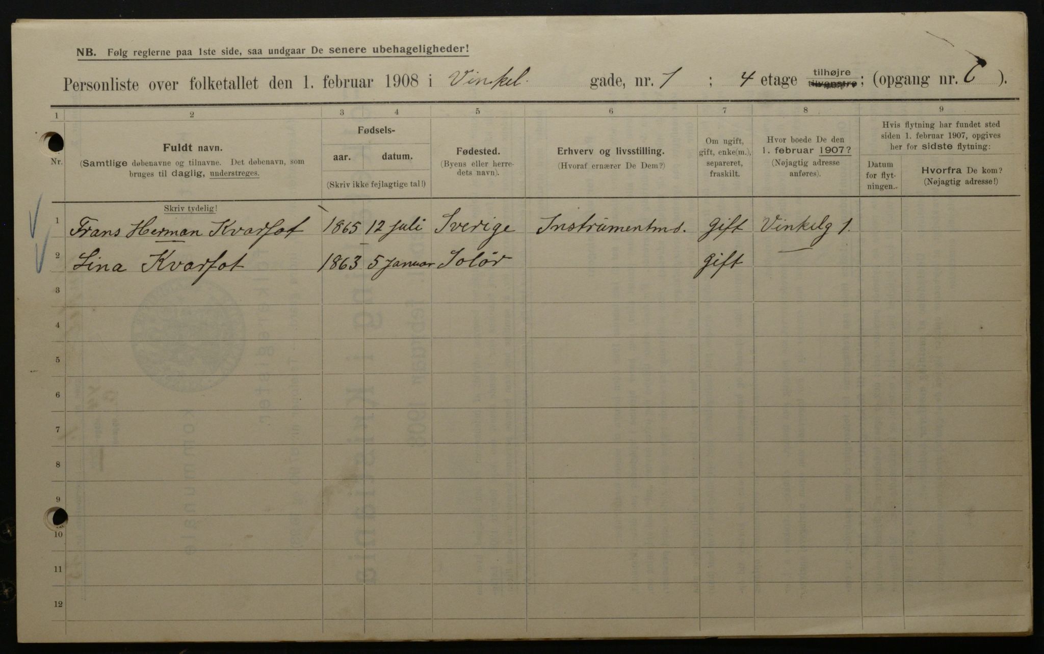 OBA, Municipal Census 1908 for Kristiania, 1908, p. 111075