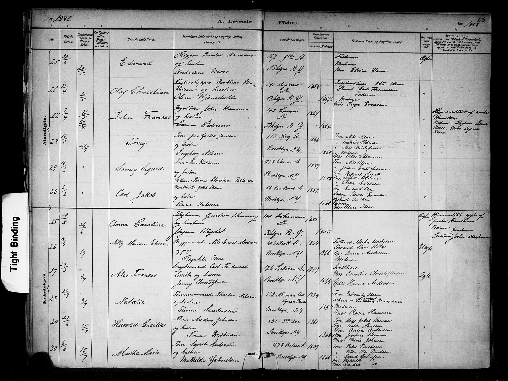 Den norske sjømannsmisjon i utlandet/New York, AV/SAB-SAB/PA-0110/H/Ha/L0002: Parish register (official) no. A 2, 1886-1888, p. 28