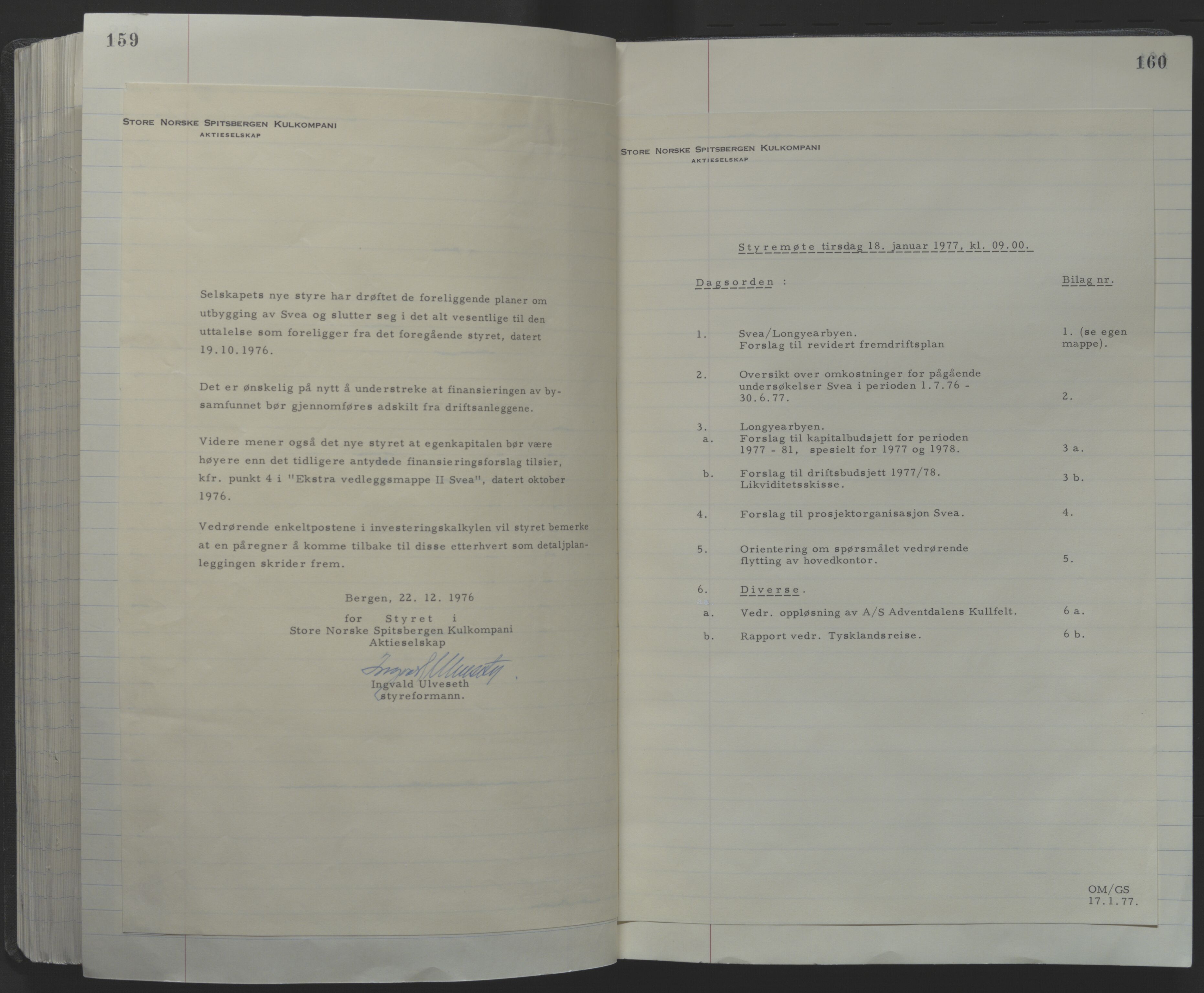 Store Norske Spitsbergen Kulkompani A/S, AV/SATØ-P-0073/09/A/Ab/Aba/L0001: Styreprotokoll 6, 1970-1979, p. 159-160