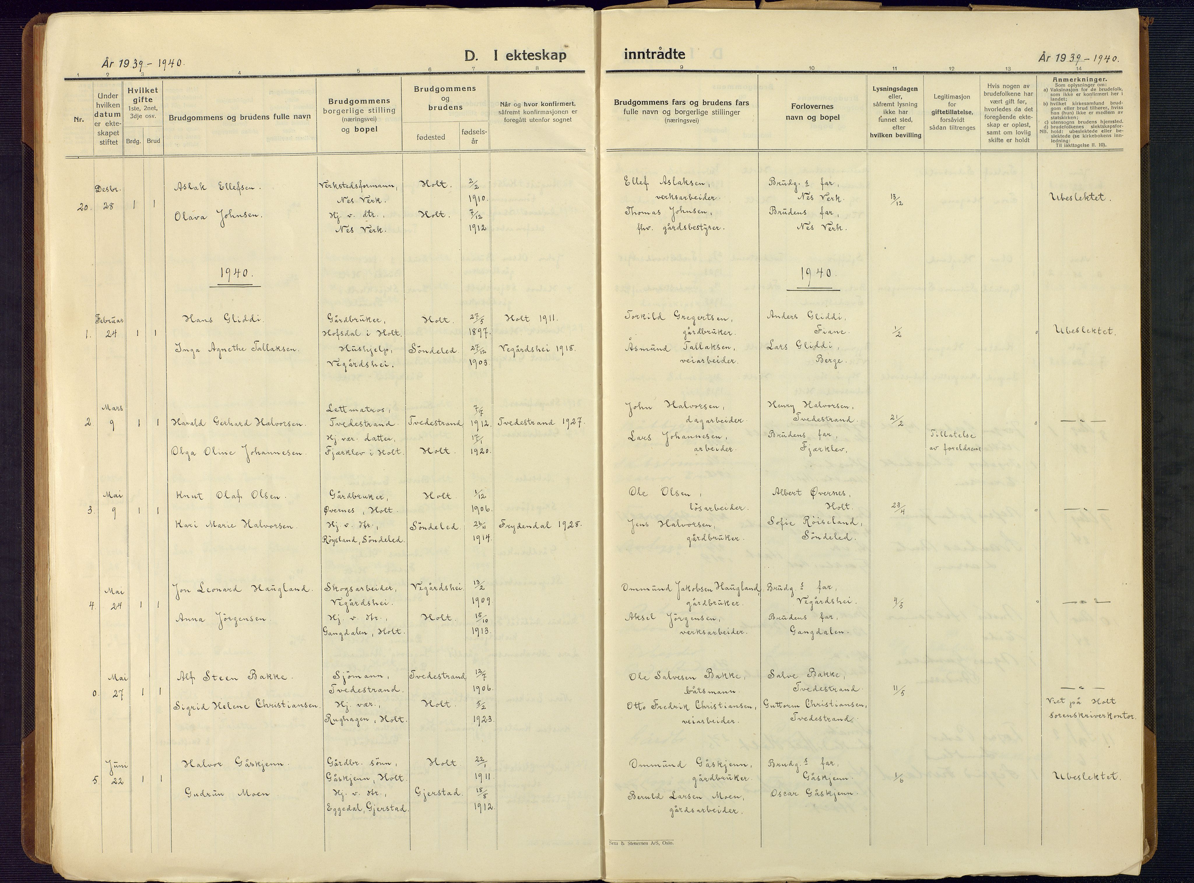 Holt sokneprestkontor, AV/SAK-1111-0021/F/Fb/L0012: Parish register (copy) no. B 12, 1919-1944