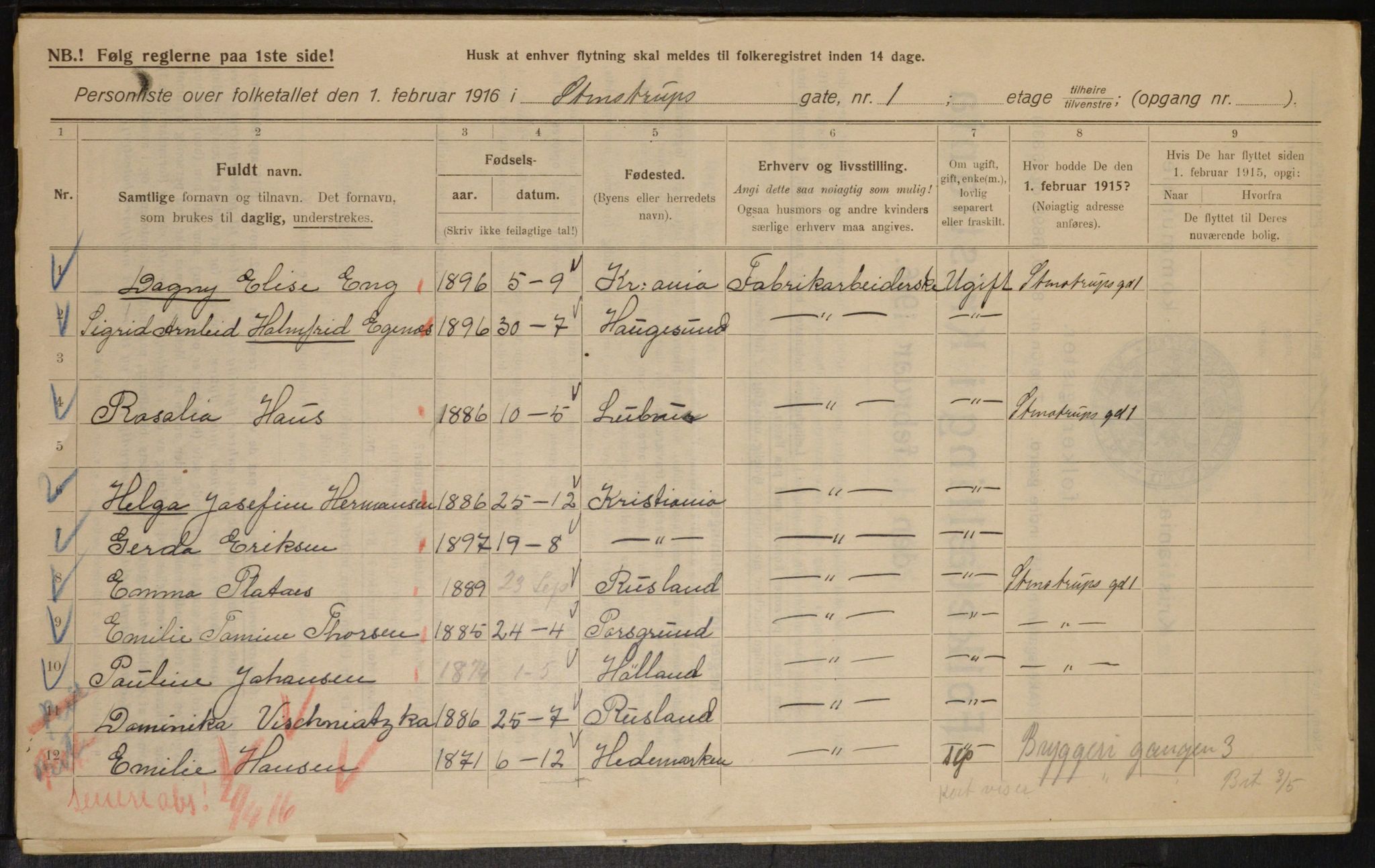 OBA, Municipal Census 1916 for Kristiania, 1916, p. 103508