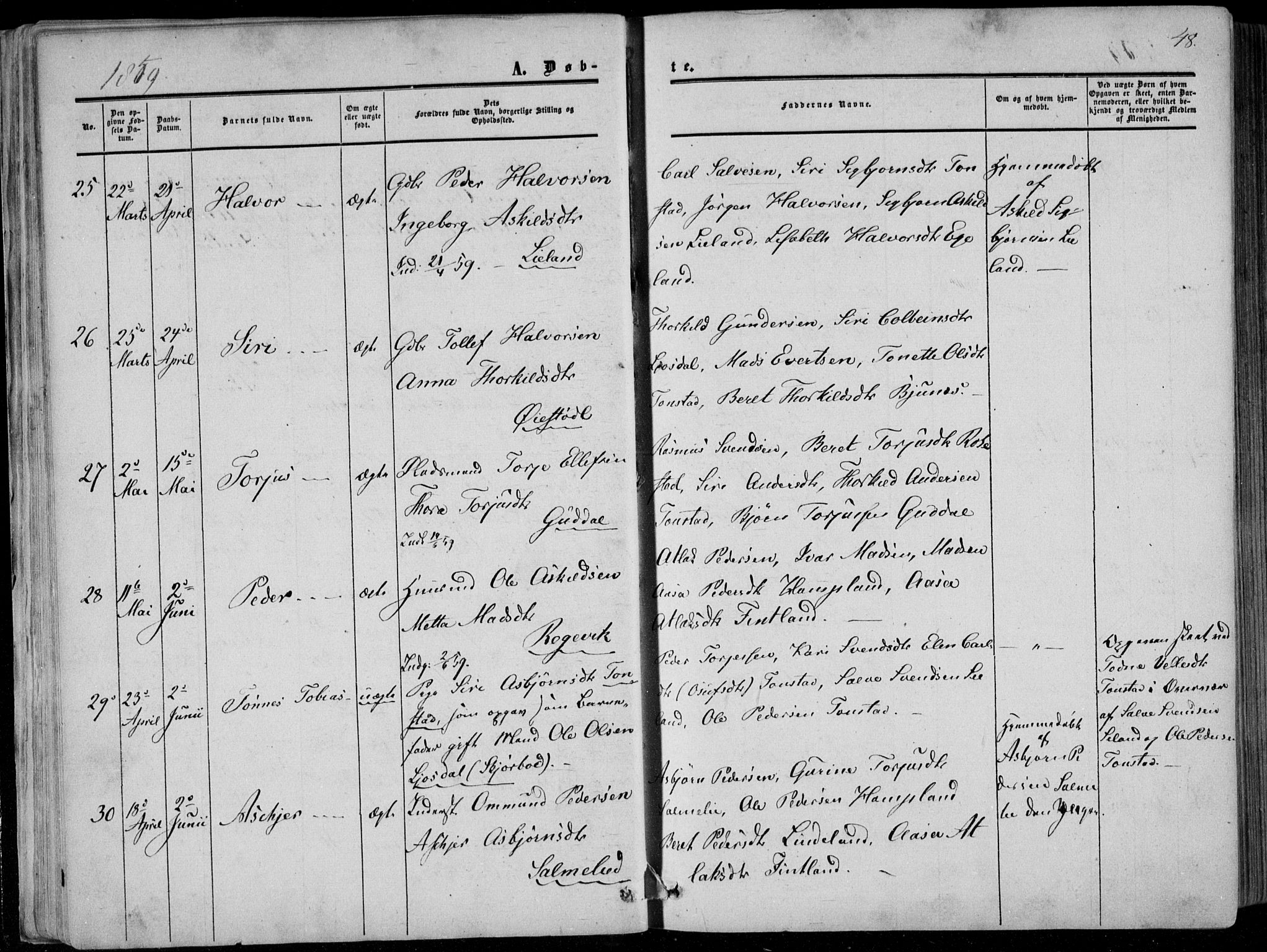 Sirdal sokneprestkontor, AV/SAK-1111-0036/F/Fa/Fab/L0002: Parish register (official) no. A 2, 1855-1874, p. 48