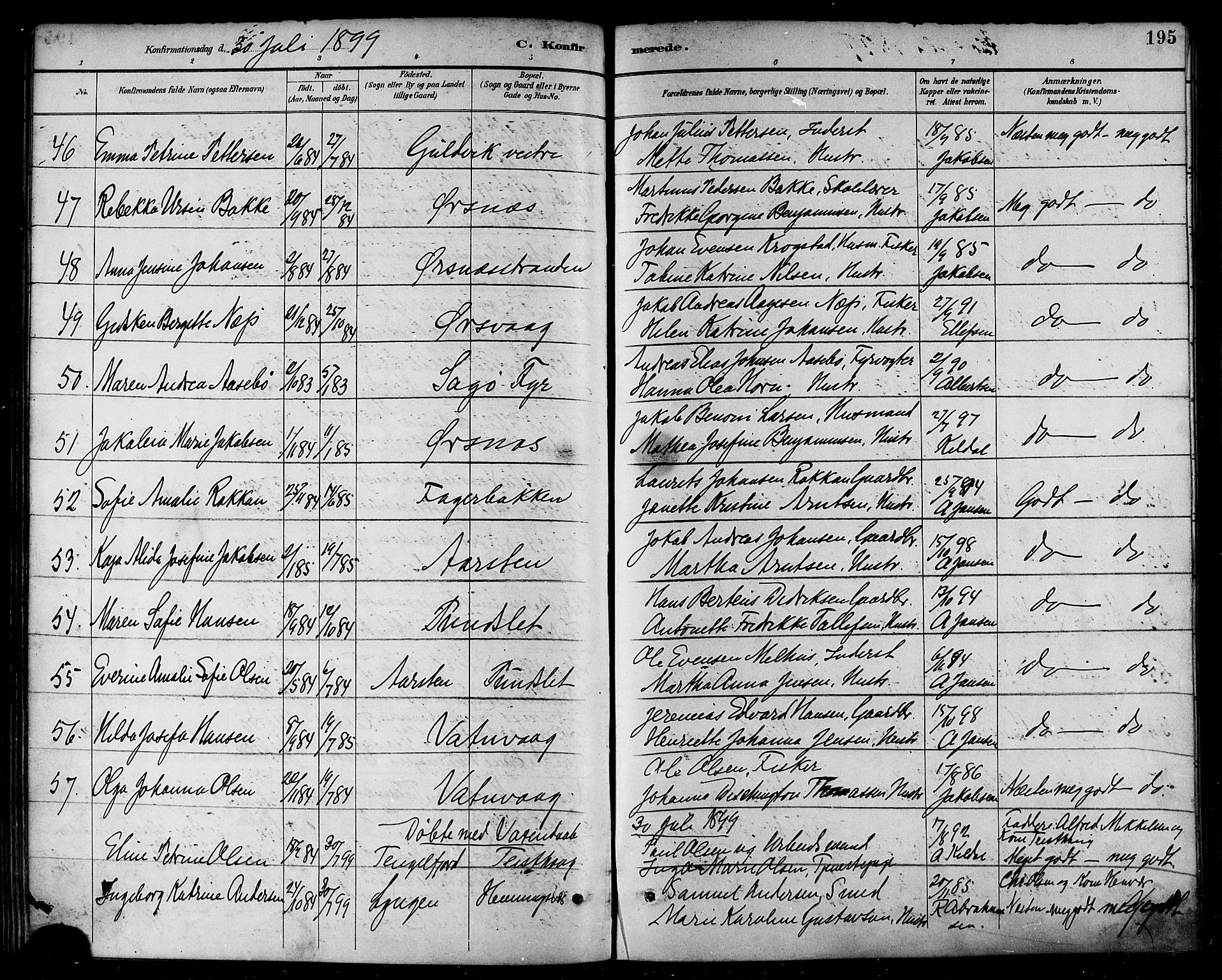 Ministerialprotokoller, klokkerbøker og fødselsregistre - Nordland, AV/SAT-A-1459/874/L1060: Parish register (official) no. 874A04, 1890-1899, p. 195