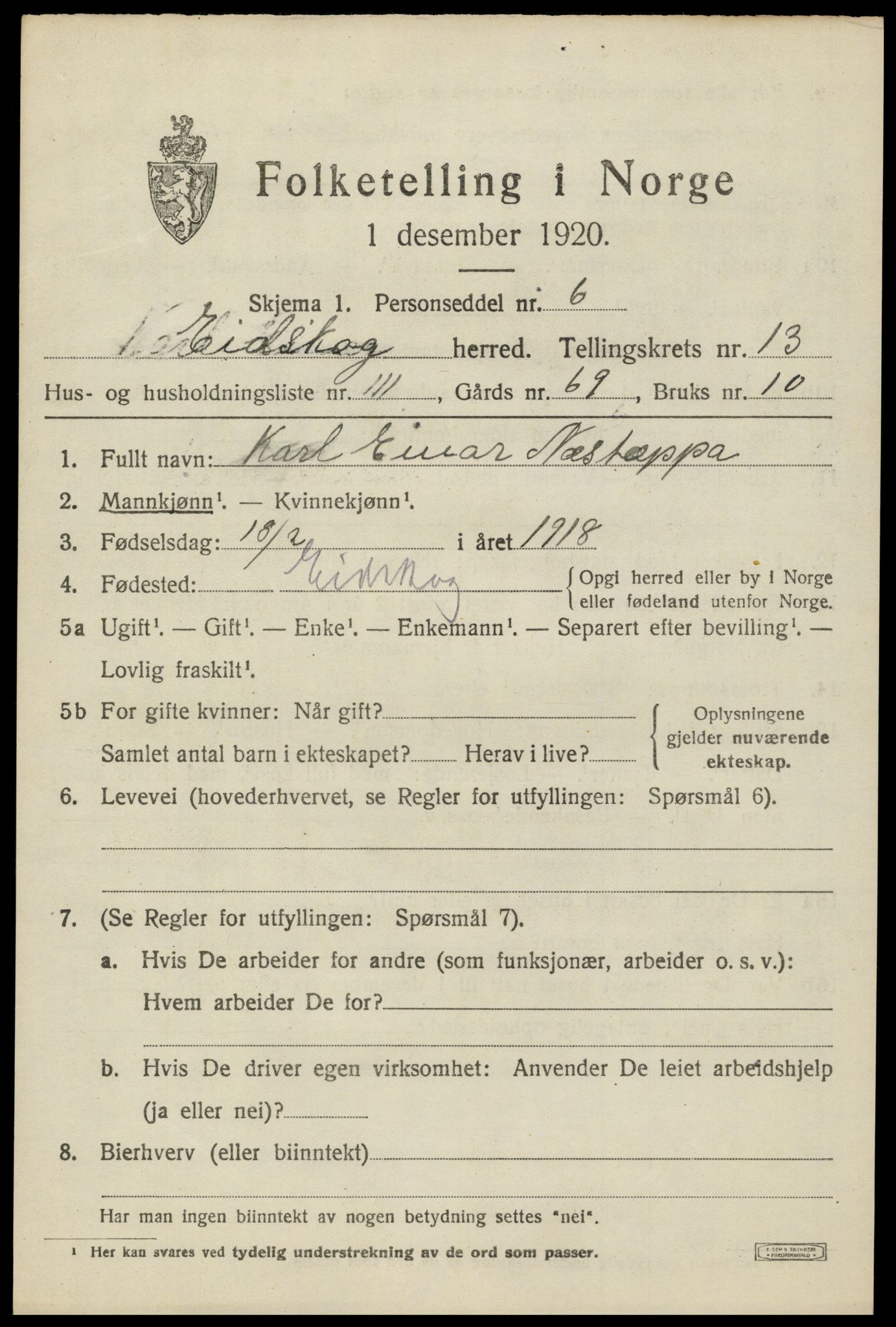 SAH, 1920 census for Eidskog, 1920, p. 13307