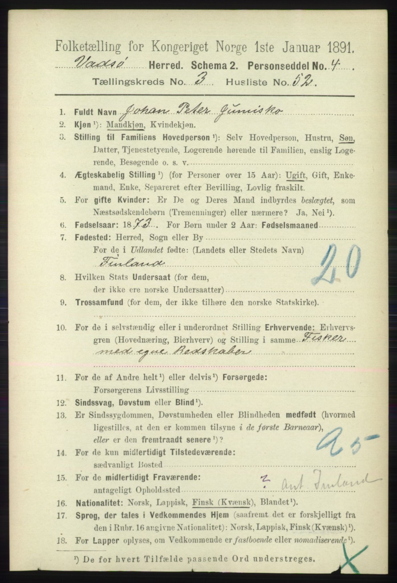 RA, 1891 census for 2029 Vadsø, 1891, p. 1137