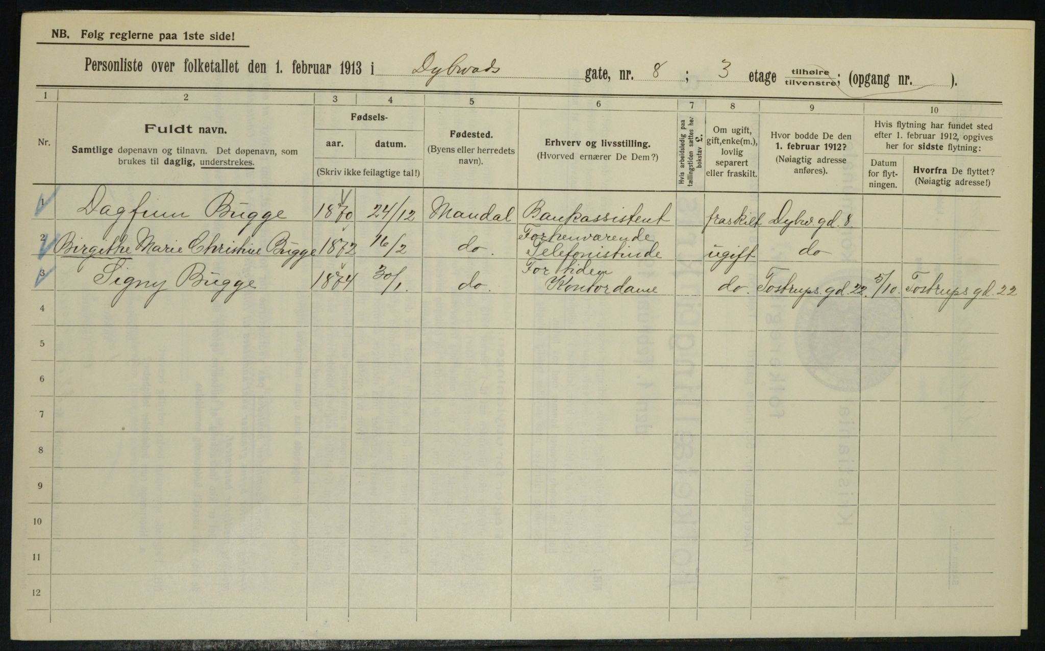 OBA, Municipal Census 1913 for Kristiania, 1913, p. 17615