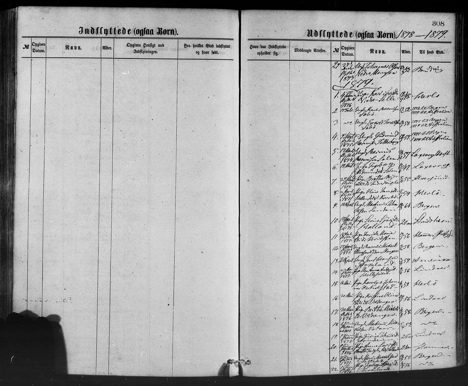 Manger sokneprestembete, AV/SAB-A-76801/H/Haa: Parish register (official) no. A 8, 1871-1880, p. 309