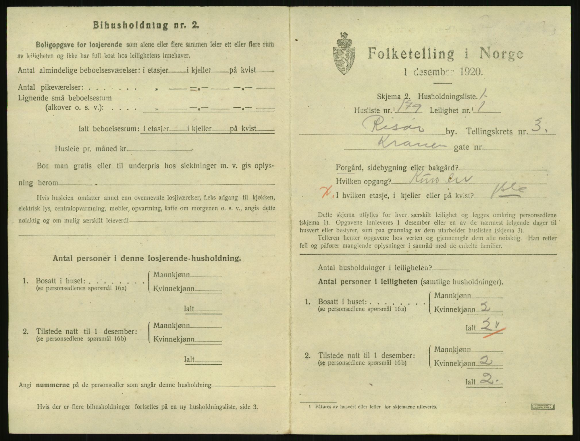 SAK, 1920 census for Risør, 1920, p. 3019