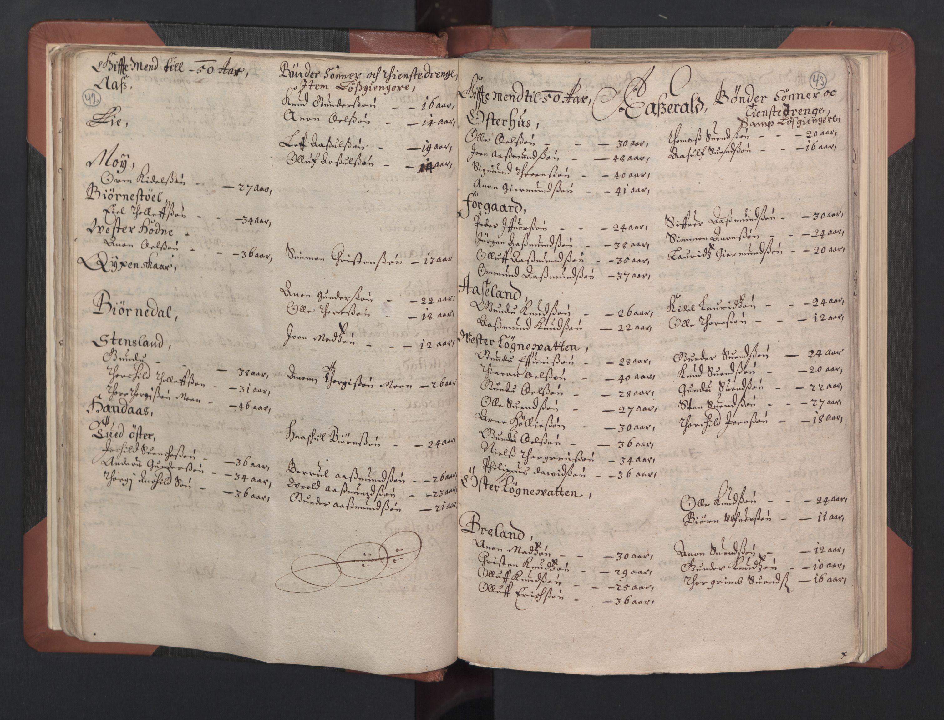 RA, Bailiff's Census 1664-1666, no. 8: Råbyggelaget fogderi, 1664-1665, p. 42-43