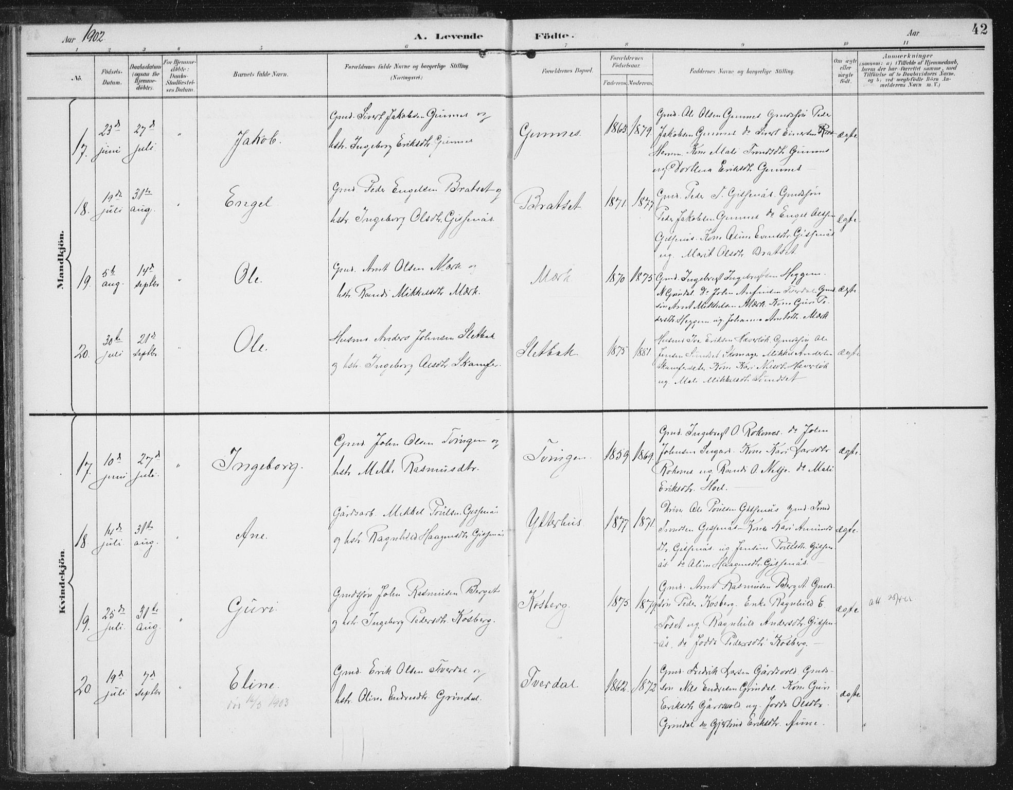 Ministerialprotokoller, klokkerbøker og fødselsregistre - Sør-Trøndelag, AV/SAT-A-1456/674/L0872: Parish register (official) no. 674A04, 1897-1907, p. 42