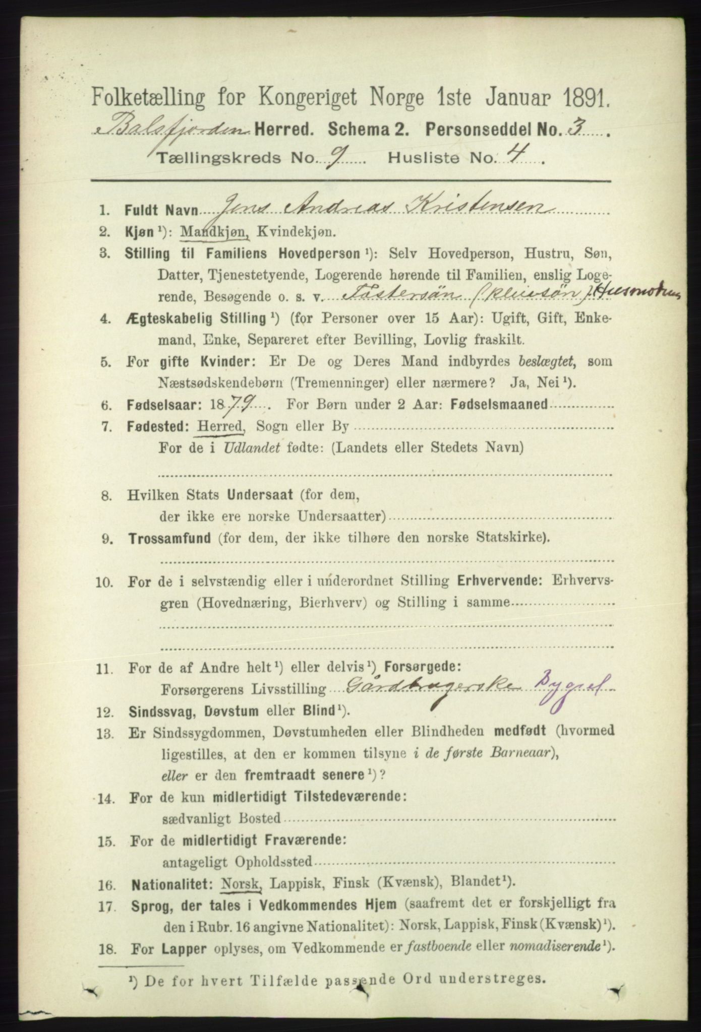 RA, 1891 census for 1933 Balsfjord, 1891, p. 3132