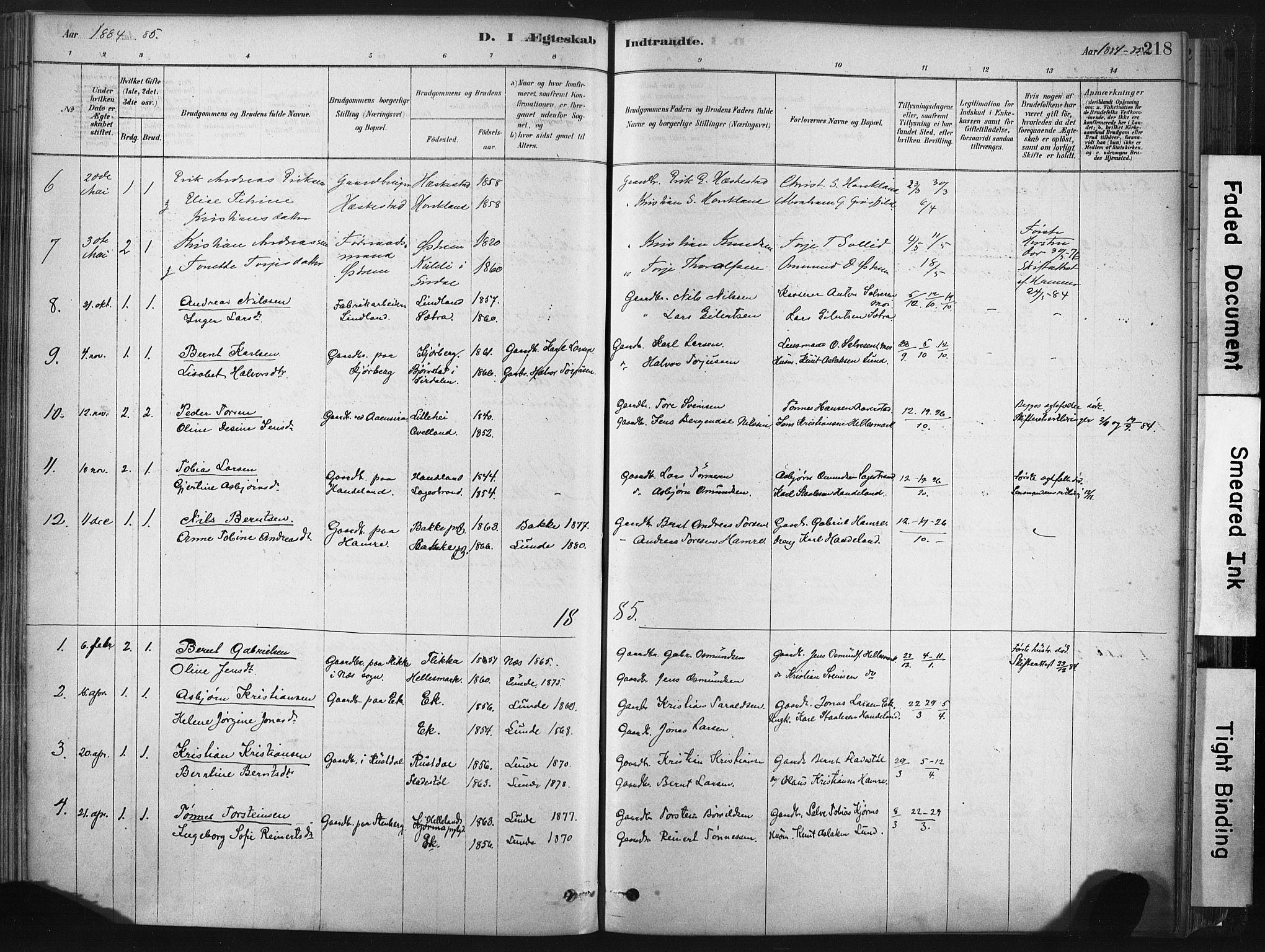 Lund sokneprestkontor, SAST/A-101809/S06/L0011: Parish register (official) no. A 10, 1877-1904, p. 218