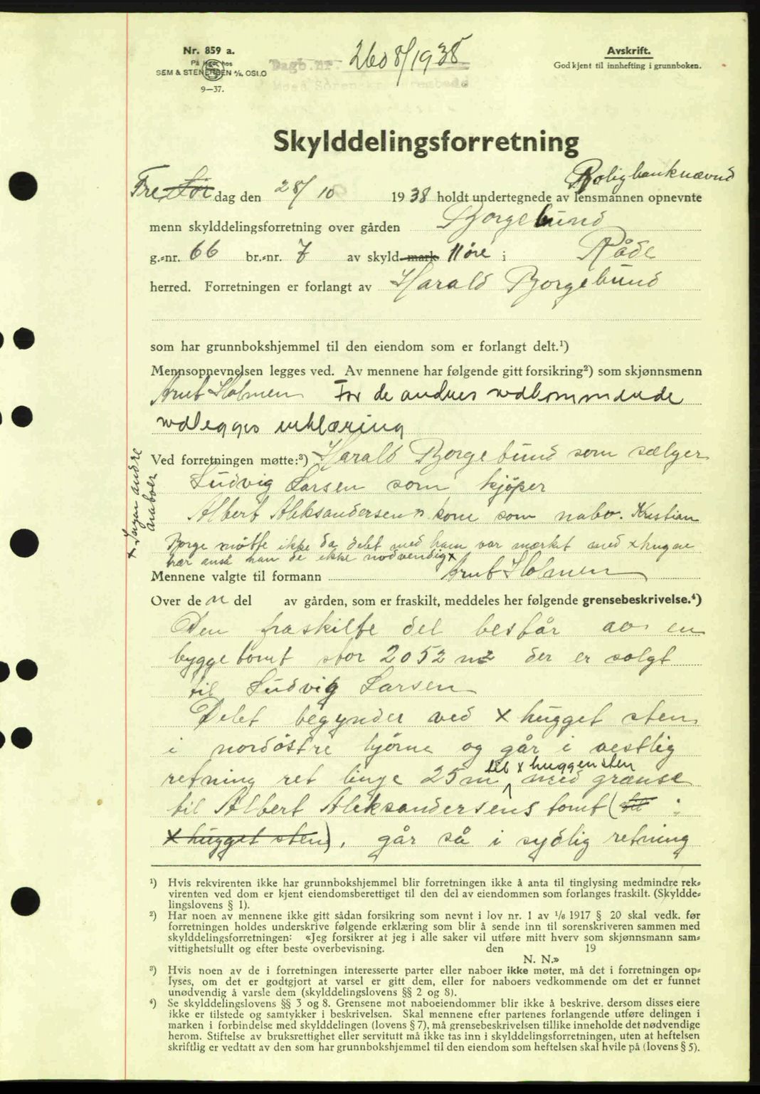 Moss sorenskriveri, SAO/A-10168: Mortgage book no. A5, 1938-1939, Diary no: : 2608/1938