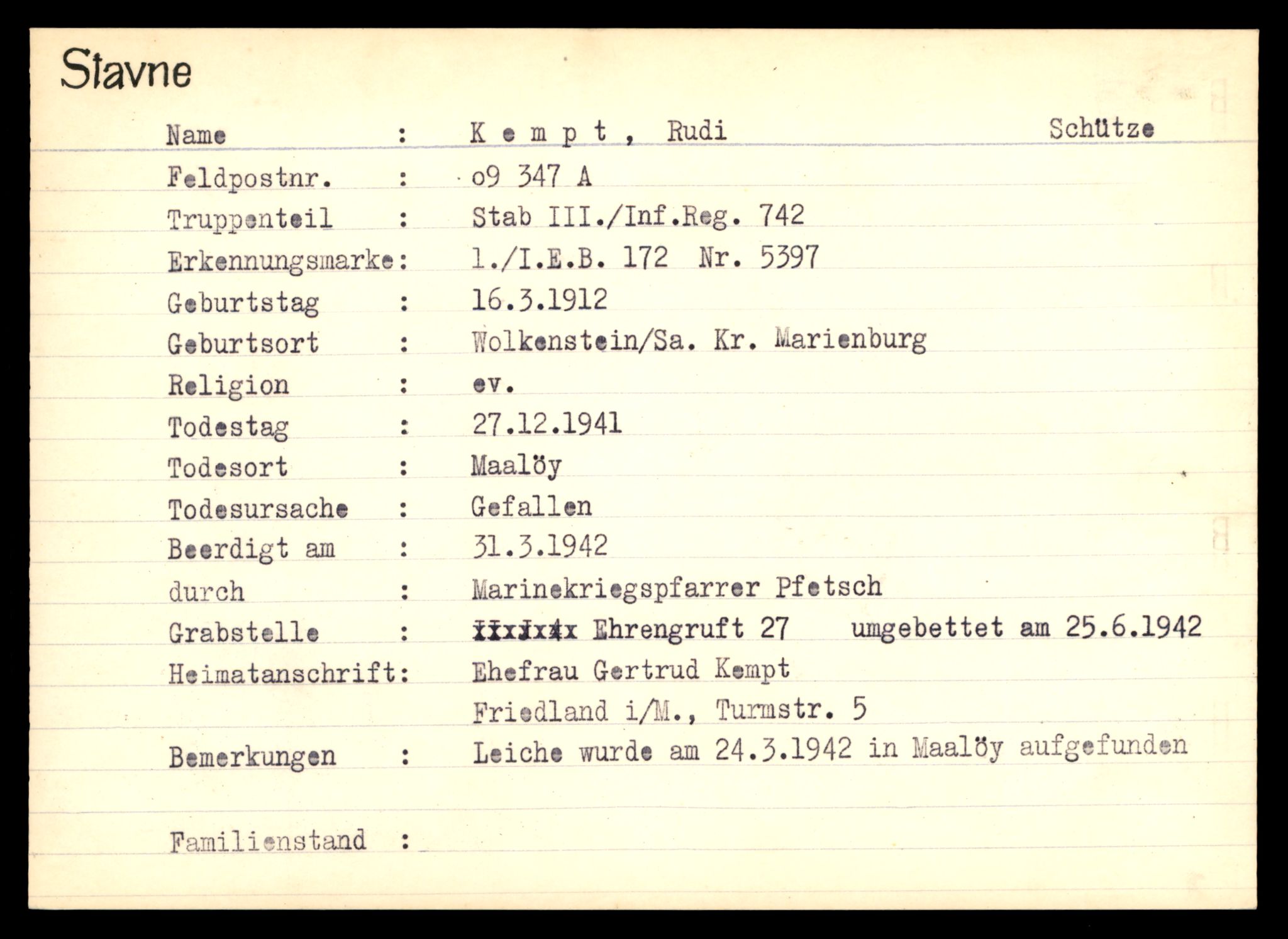 Distriktskontoret for krigsgraver, AV/SAT-A-5030/E/L0003: Kasett/kartotek over tysk Krigskirkegård Stavne, 1945, p. 661