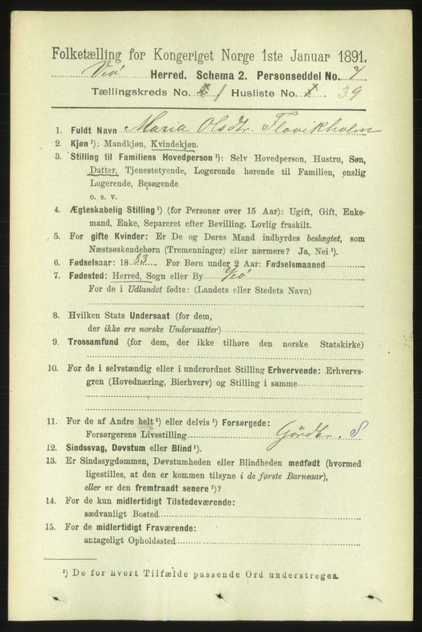 RA, 1891 census for 1541 Veøy, 1891, p. 331