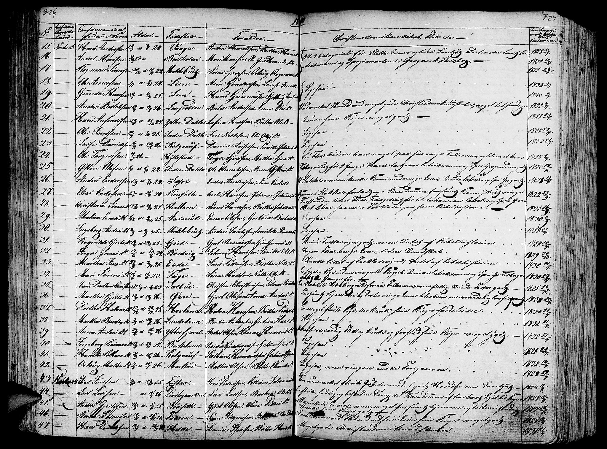 Askvoll sokneprestembete, AV/SAB-A-79501/H/Haa/Haaa/L0010: Parish register (official) no. A 10, 1821-1844, p. 326-327