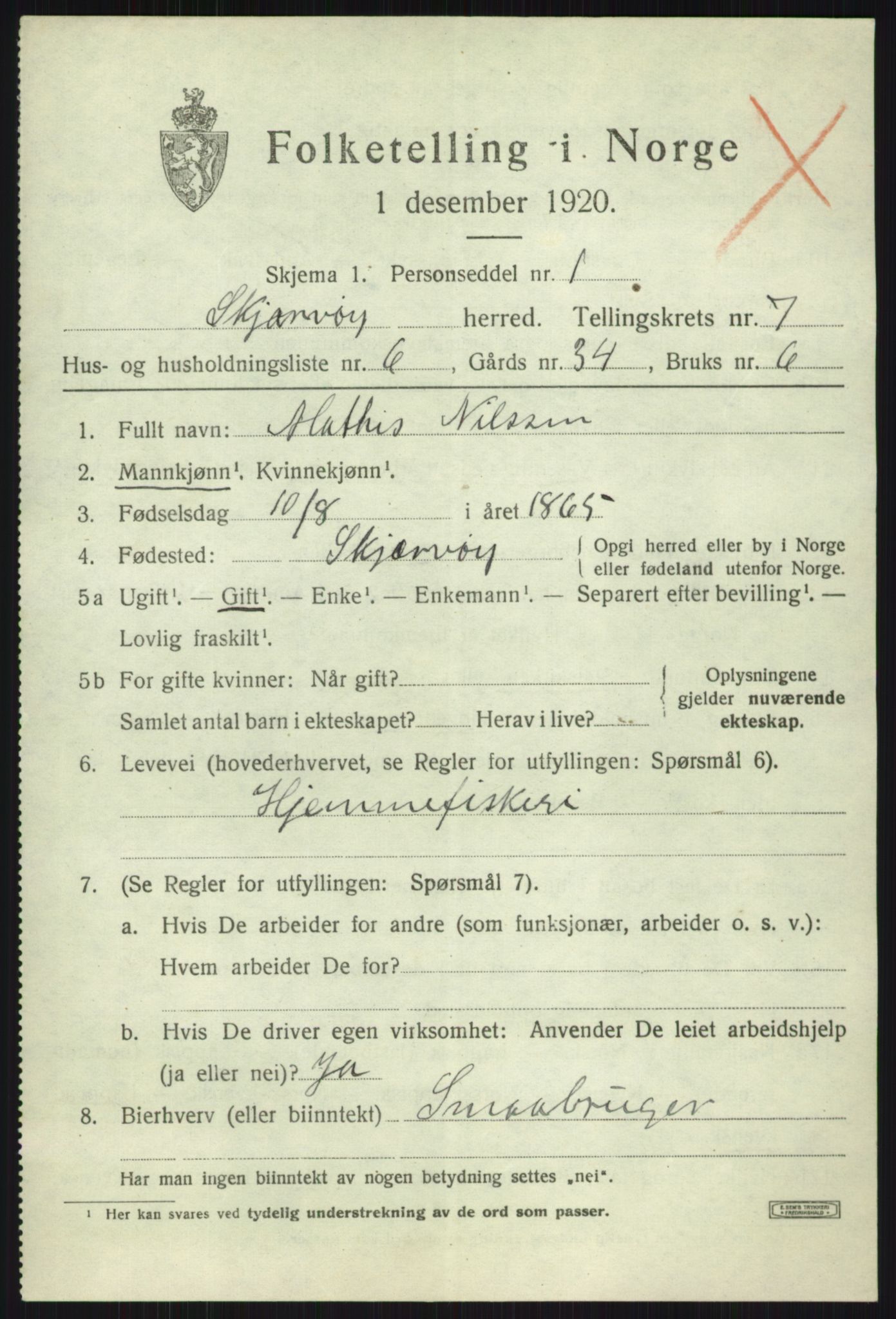 SATØ, 1920 census for Skjervøy, 1920, p. 4335