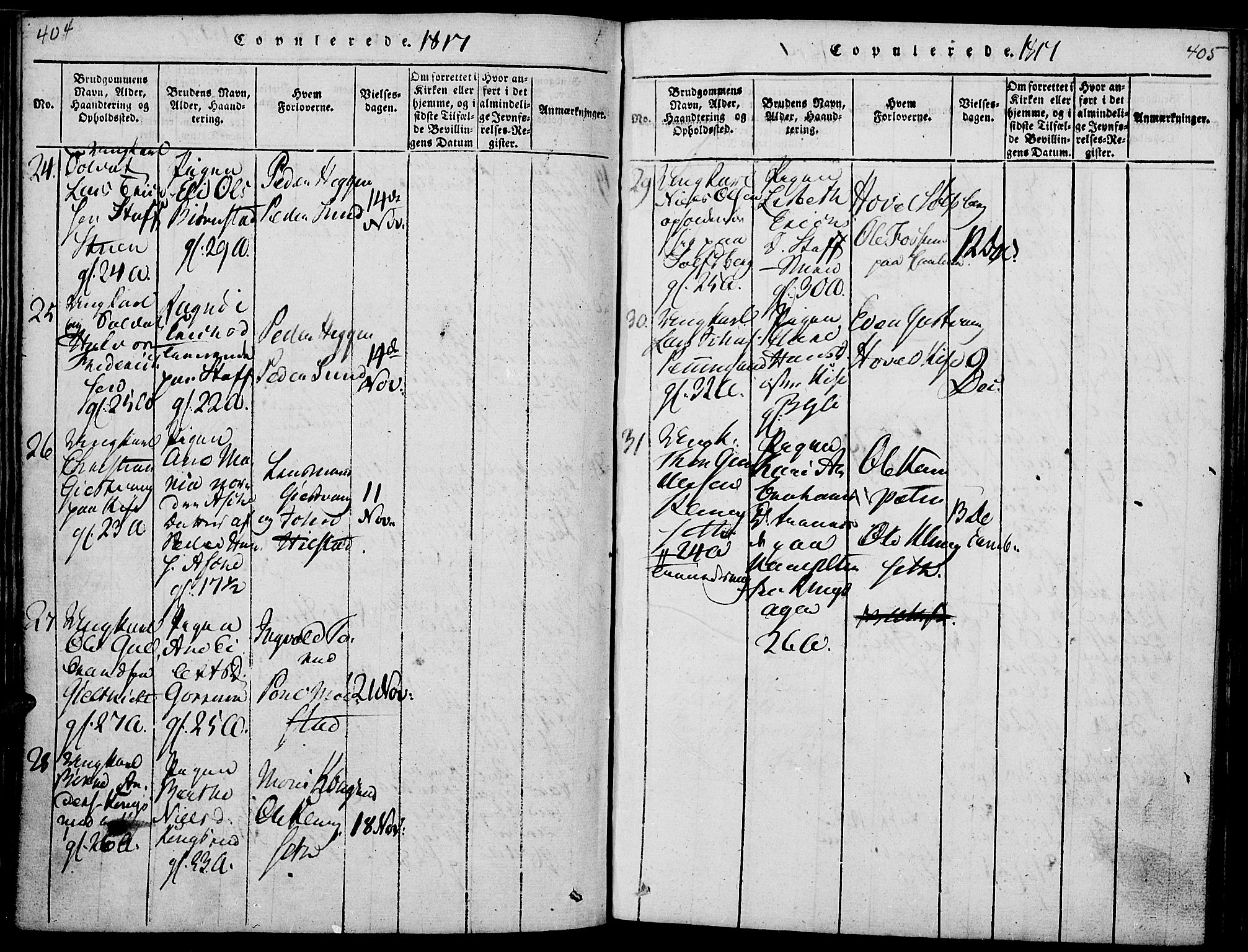 Nes prestekontor, Hedmark, SAH/PREST-020/K/Ka/L0002: Parish register (official) no. 2, 1813-1827, p. 404-405