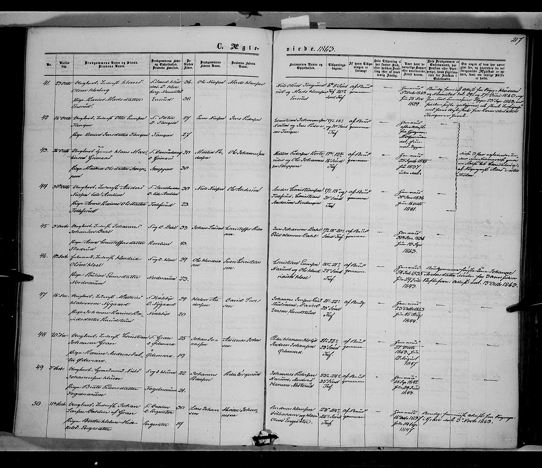 Vestre Toten prestekontor, SAH/PREST-108/H/Ha/Haa/L0007: Parish register (official) no. 7, 1862-1869, p. 217