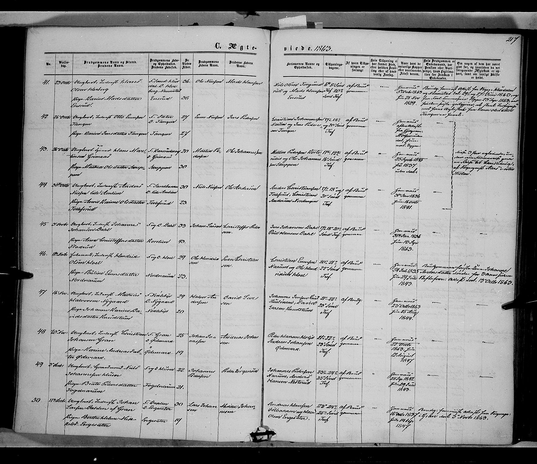 Vestre Toten prestekontor, AV/SAH-PREST-108/H/Ha/Haa/L0007: Parish register (official) no. 7, 1862-1869, p. 217