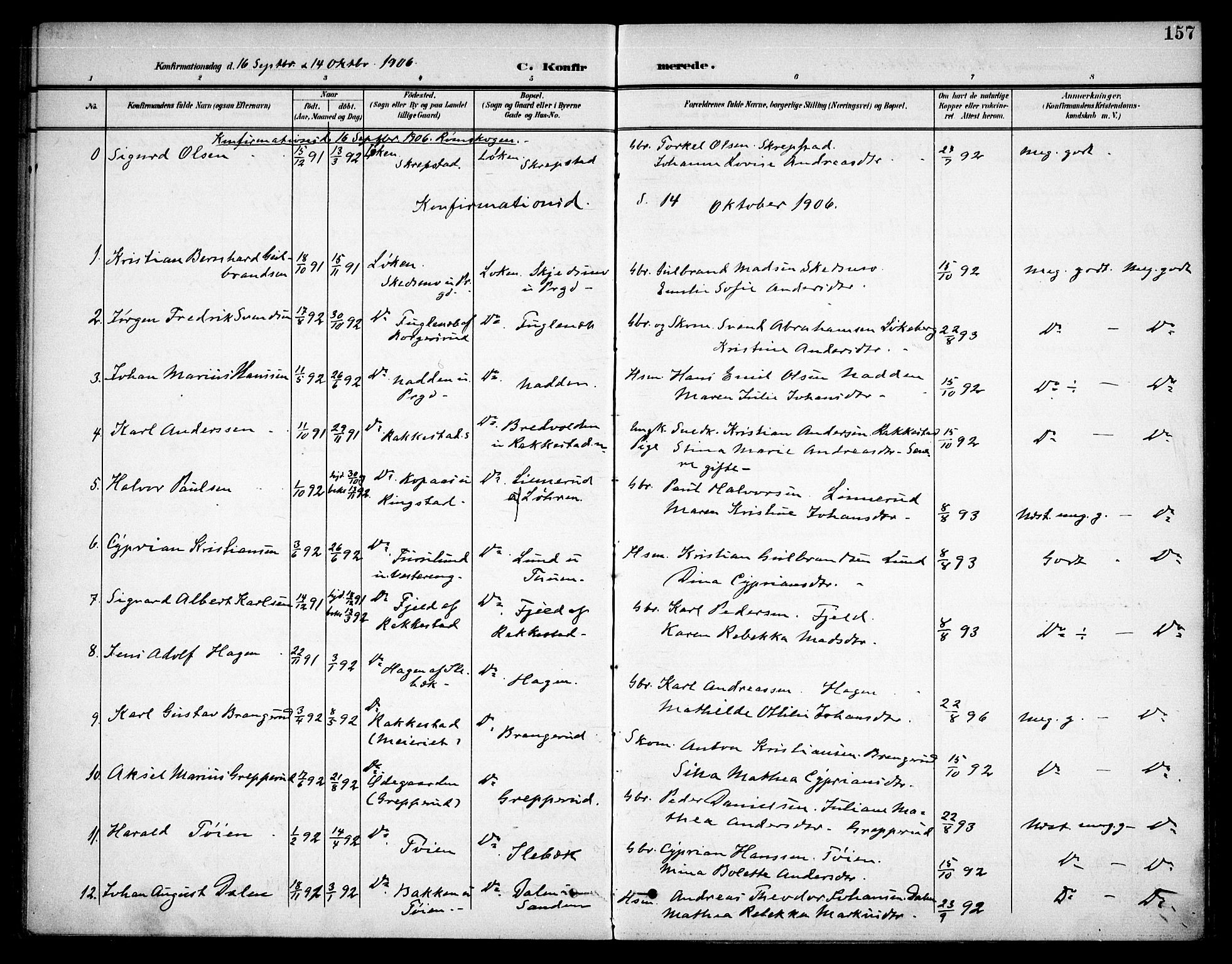 Høland prestekontor Kirkebøker, SAO/A-10346a/F/Fa/L0015: Parish register (official) no. I 15, 1897-1912, p. 157