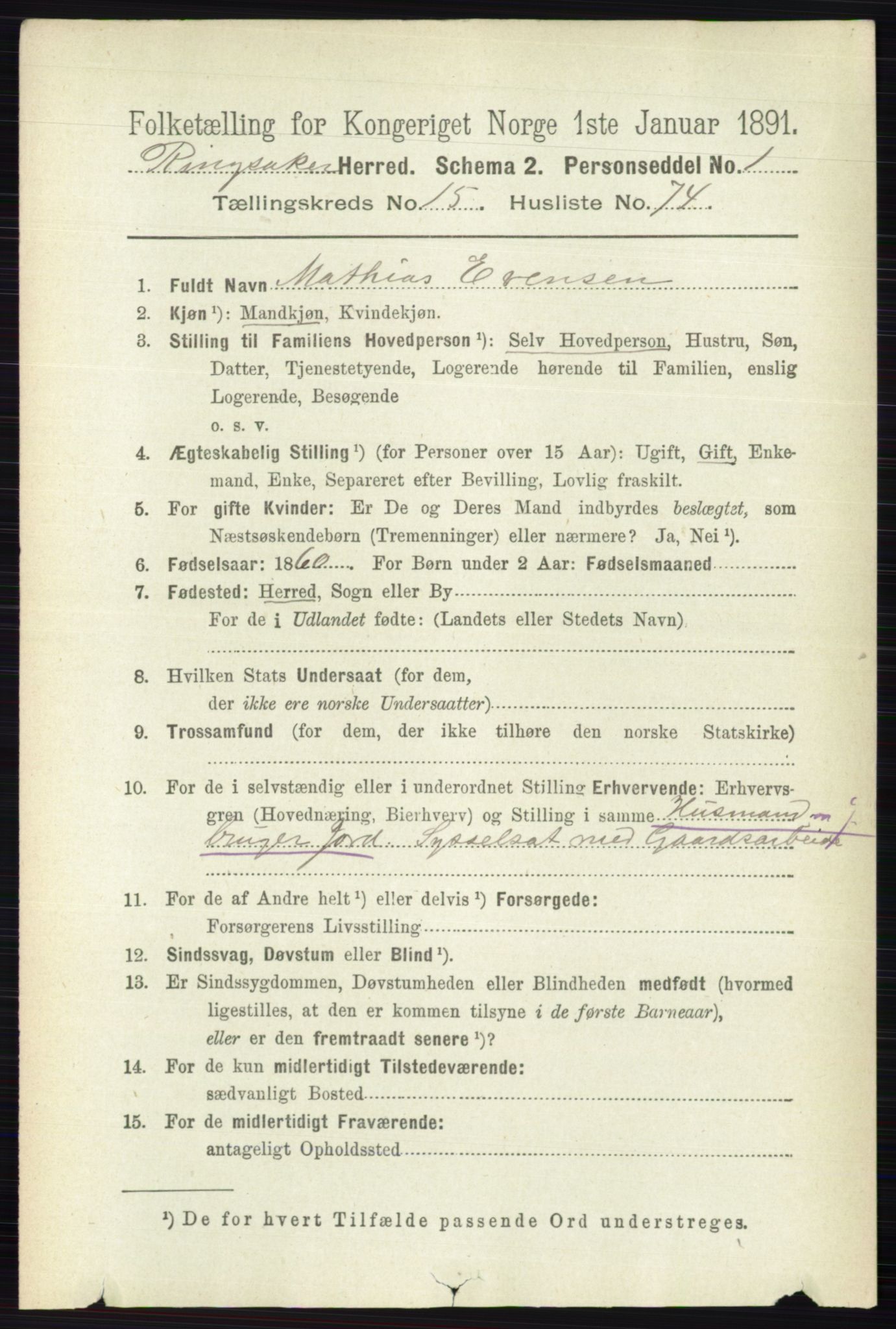 RA, 1891 census for 0412 Ringsaker, 1891, p. 8931