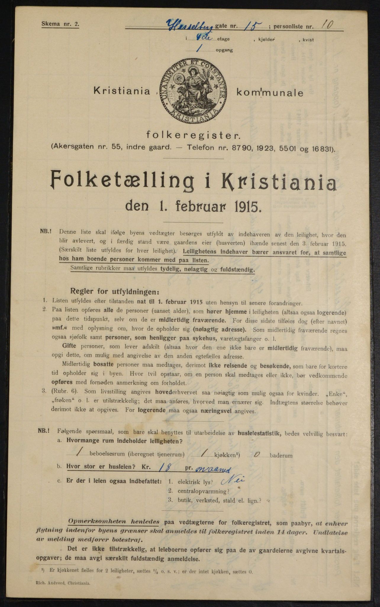 OBA, Municipal Census 1915 for Kristiania, 1915, p. 39733