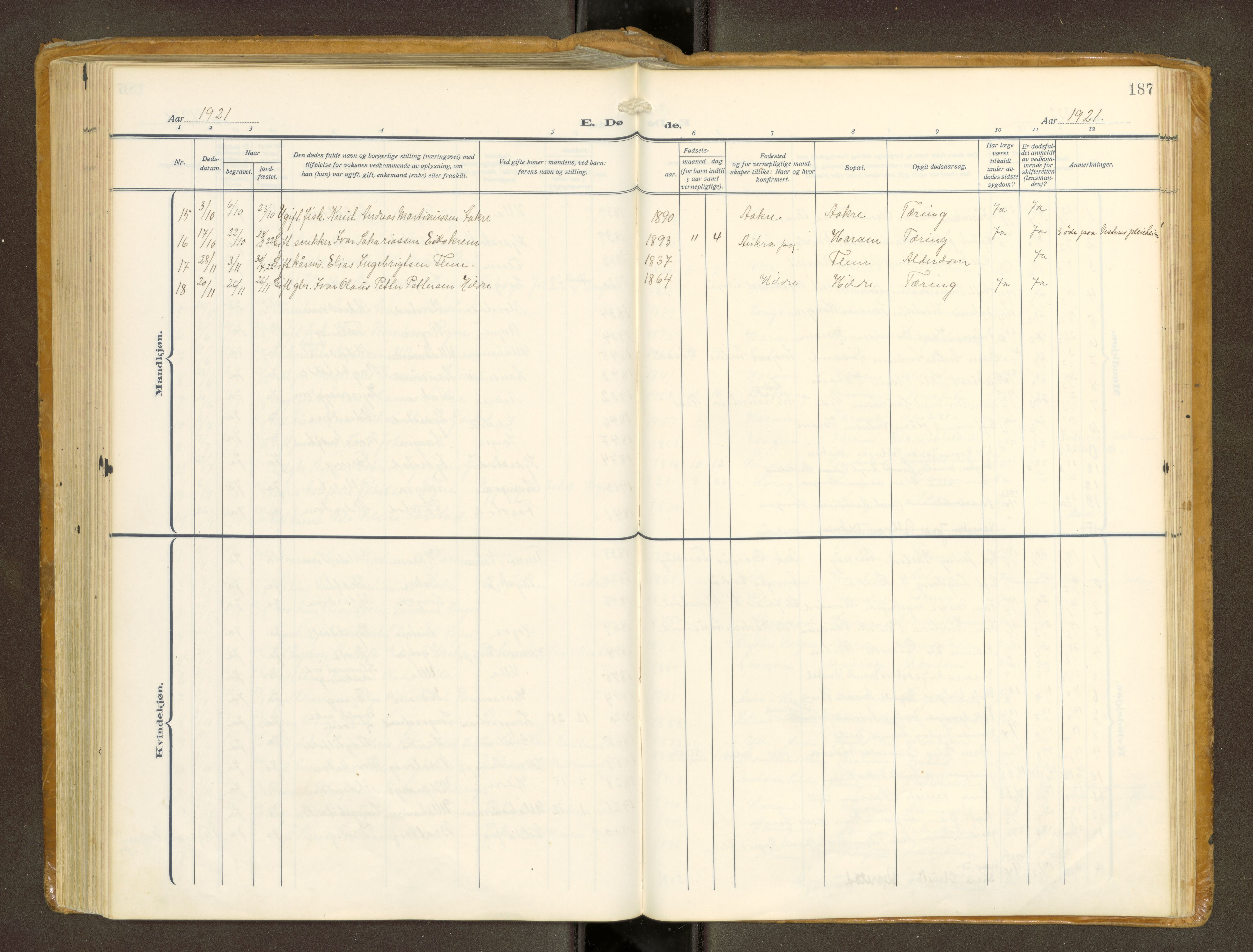 Ministerialprotokoller, klokkerbøker og fødselsregistre - Møre og Romsdal, AV/SAT-A-1454/536/L0518: Parish register (official) no. 536A--, 1914-1931, p. 187