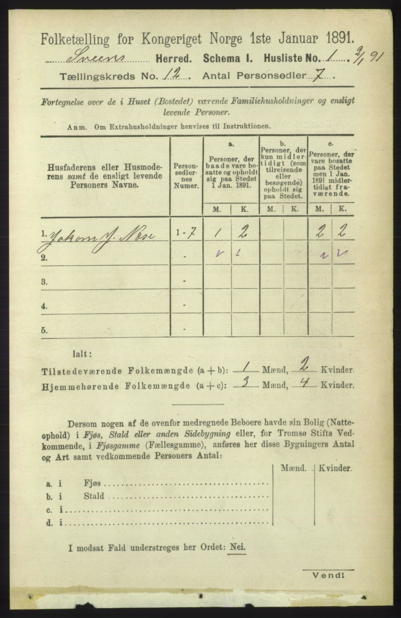 RA, 1891 census for 1216 Sveio, 1891, p. 3392