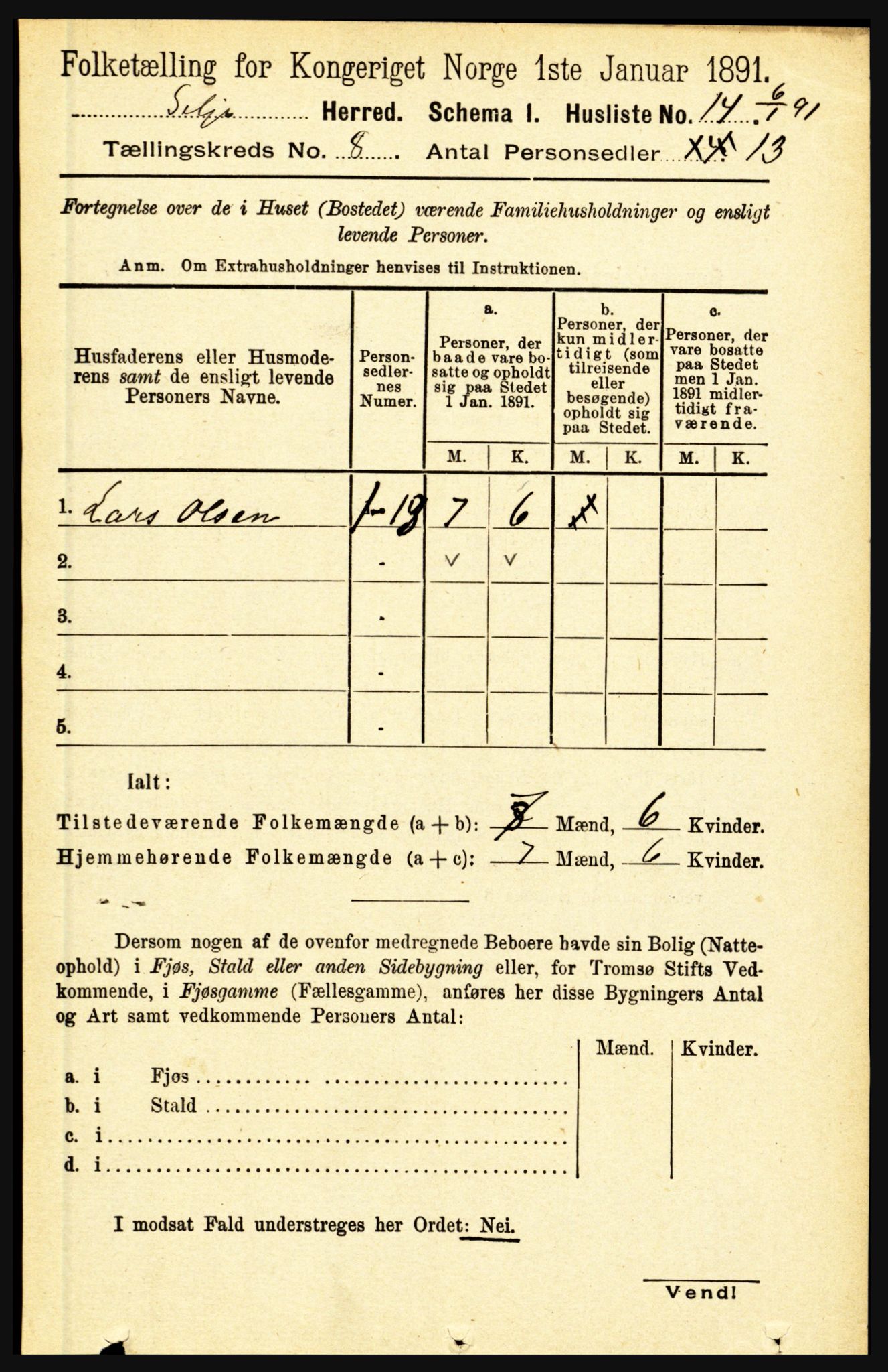 RA, 1891 census for 1441 Selje, 1891, p. 2334