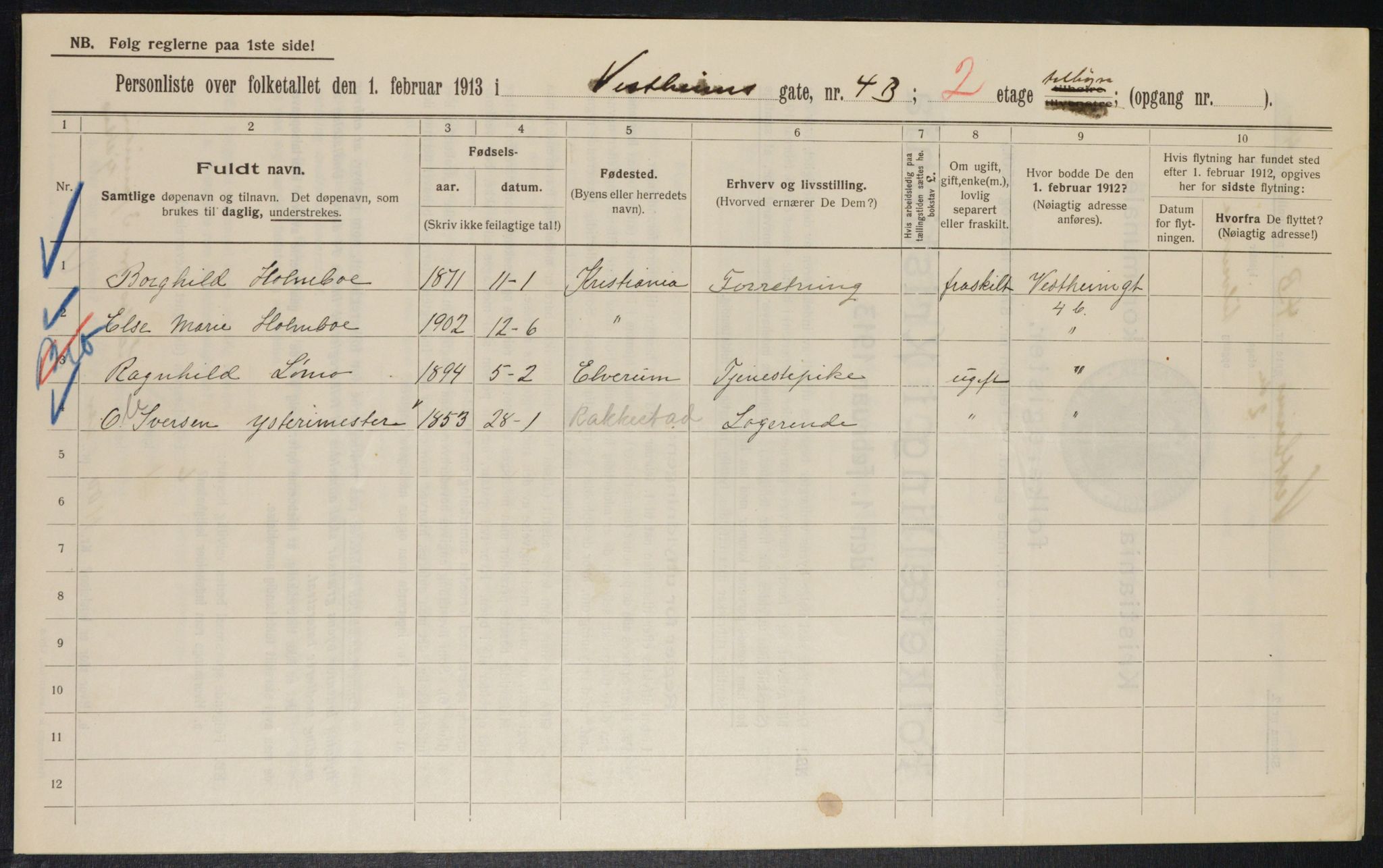 OBA, Municipal Census 1913 for Kristiania, 1913, p. 122336