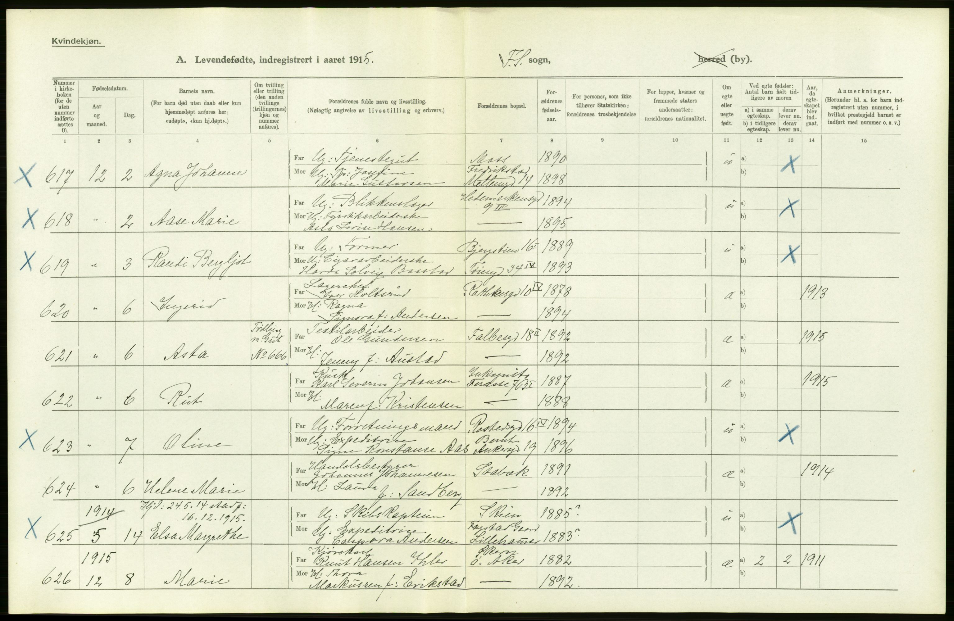 Statistisk sentralbyrå, Sosiodemografiske emner, Befolkning, AV/RA-S-2228/D/Df/Dfb/Dfbe/L0007: Kristiania: Levendefødte menn og kvinner., 1915, p. 8