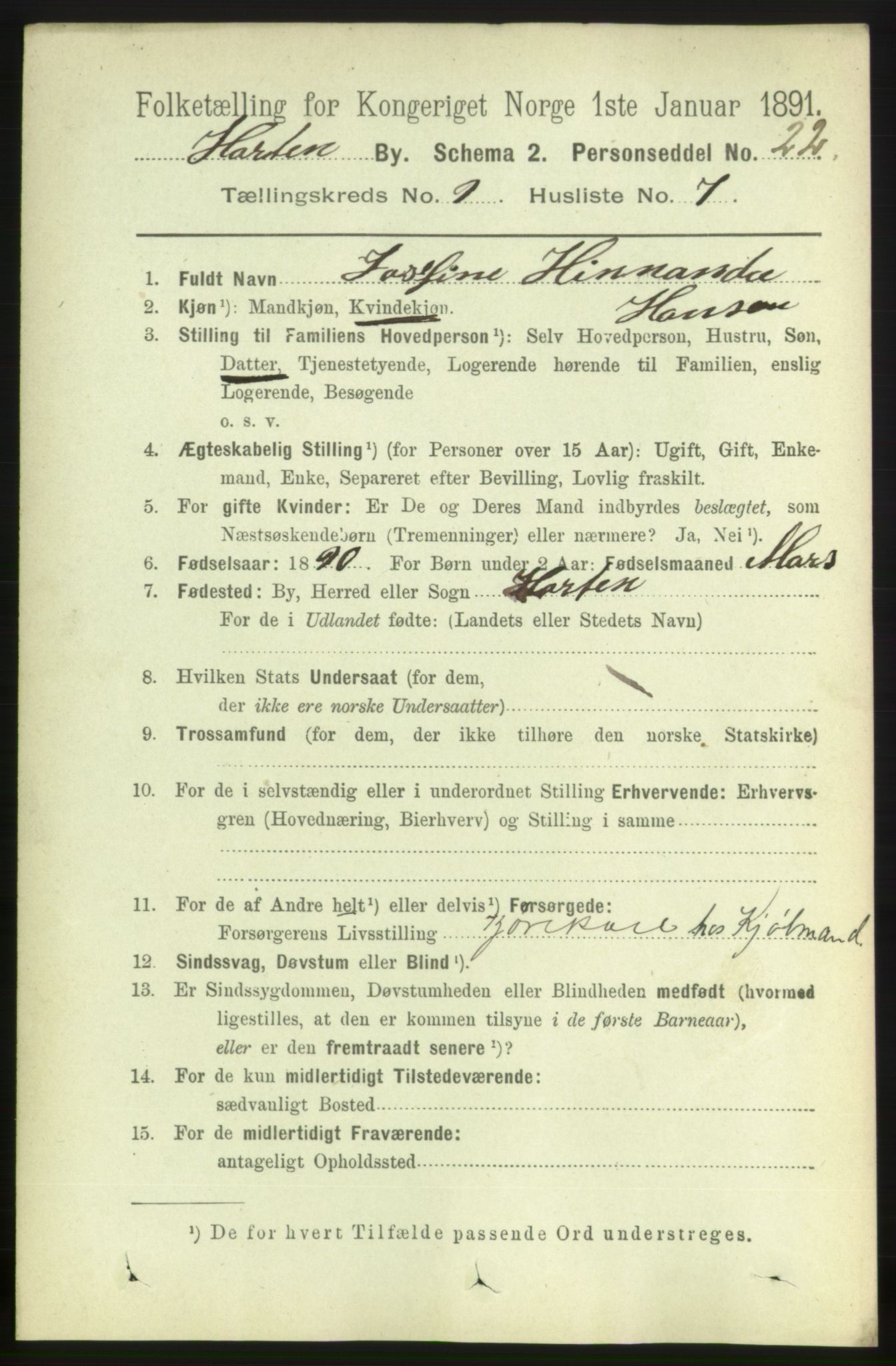 RA, 1891 census for 0703 Horten, 1891, p. 5615