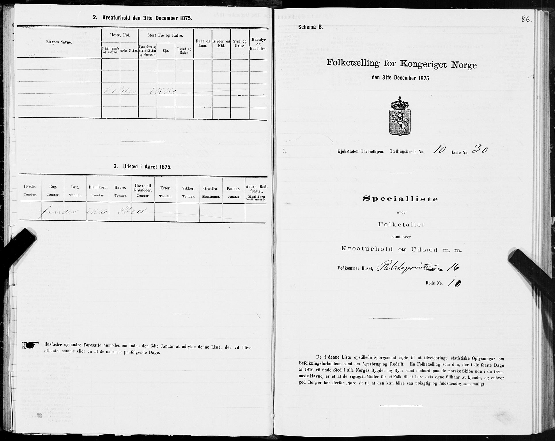 SAT, 1875 census for 1601 Trondheim, 1875, p. 6086