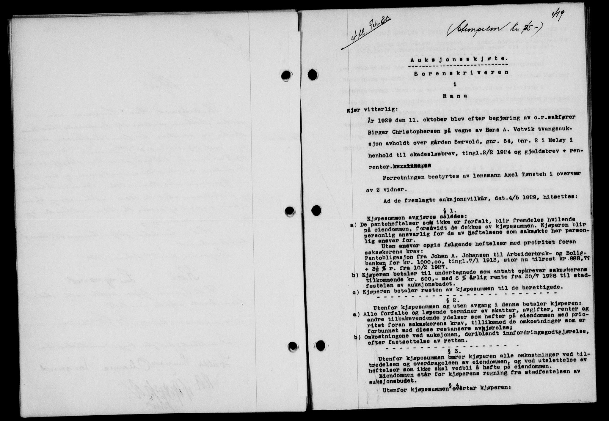 Rana sorenskriveri , SAT/A-1108/1/2/2C/L0024: Mortgage book no. 24-25, 1929-1930, Deed date: 05.04.1930