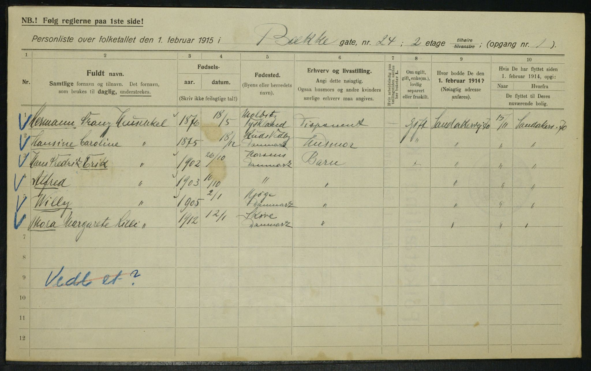 OBA, Municipal Census 1915 for Kristiania, 1915, p. 11147